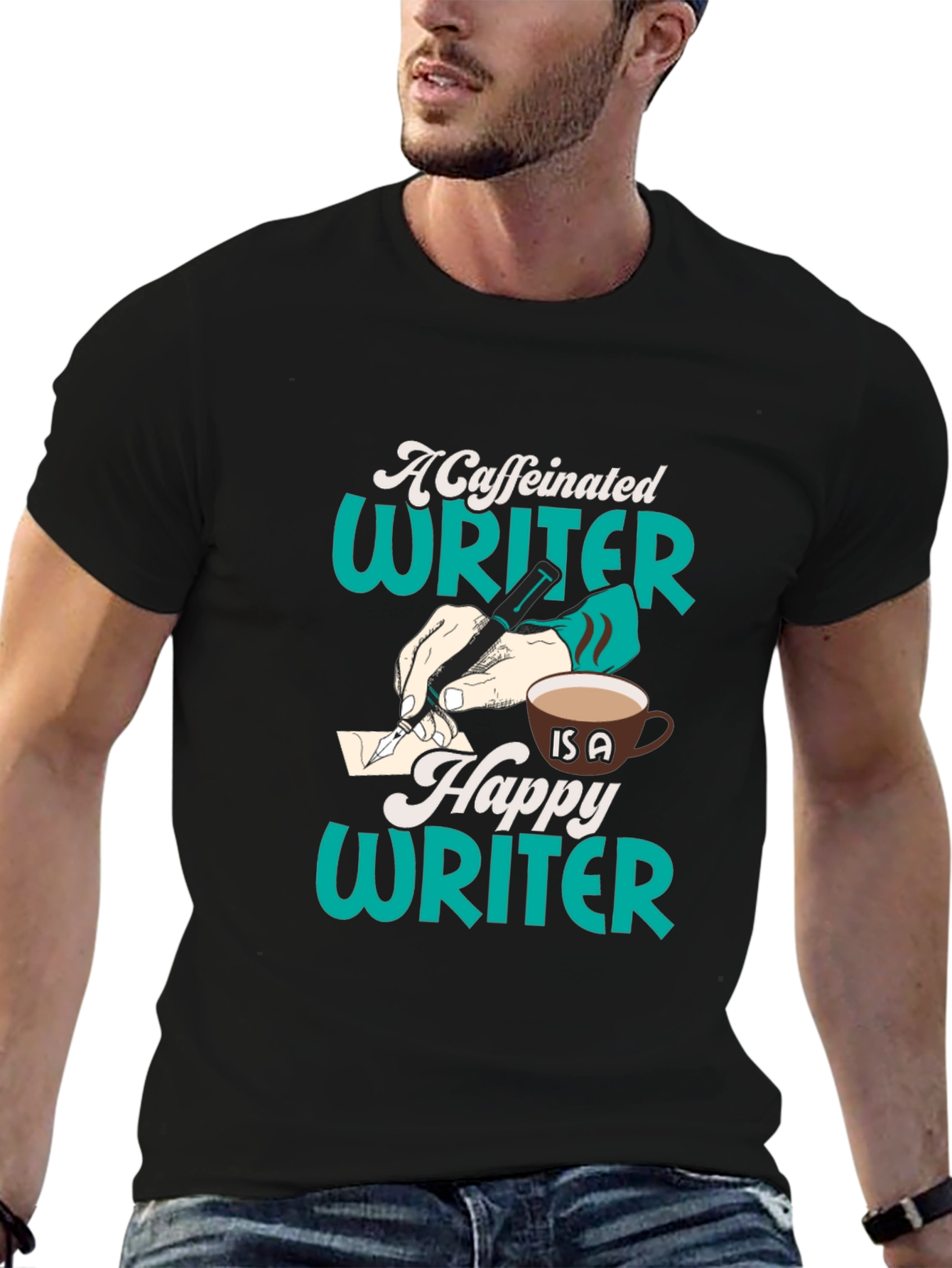 Caffeinated Writer Graphic Tee - Black