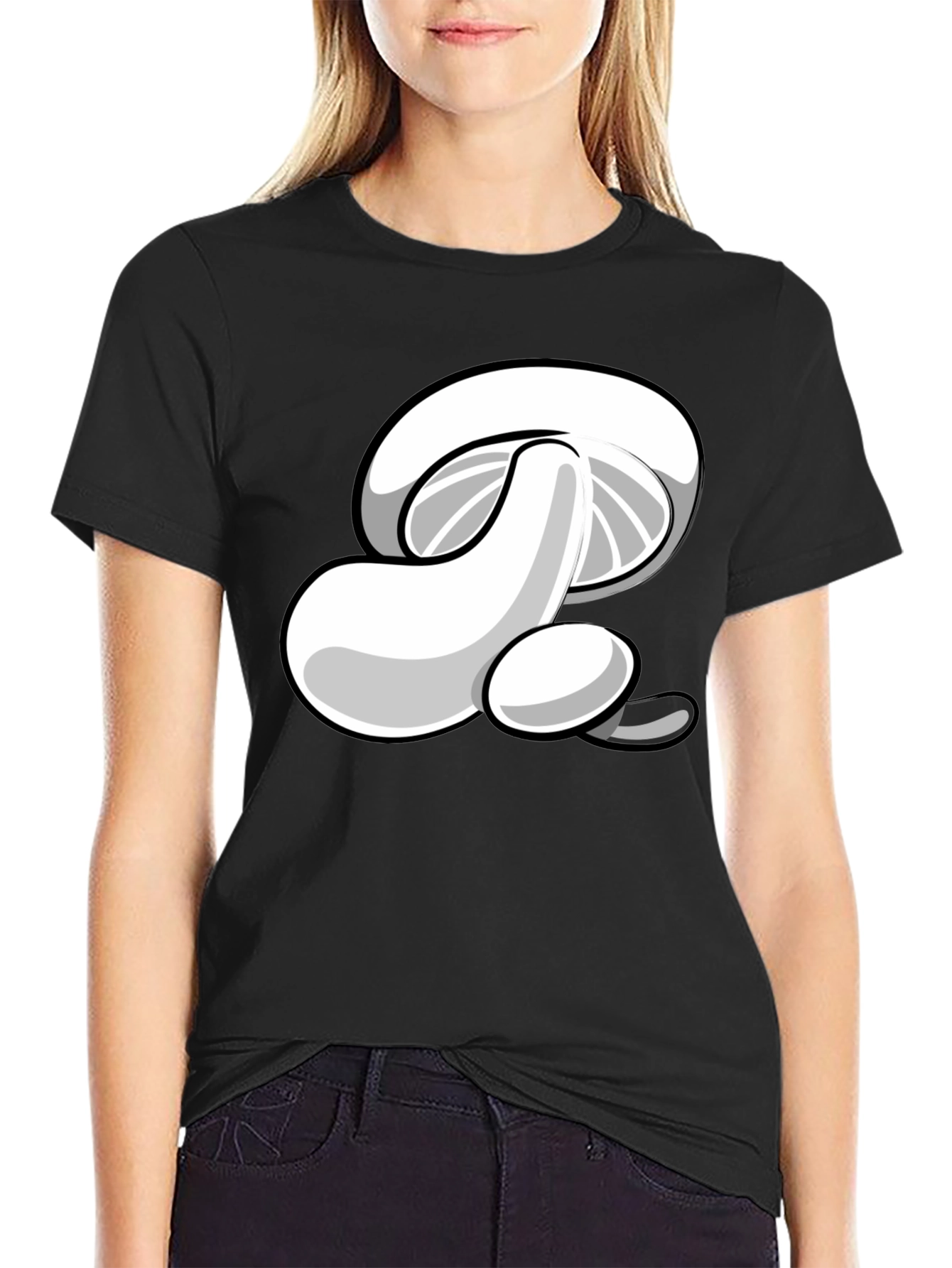 Mushroom Graphic Print Black T-Shirt