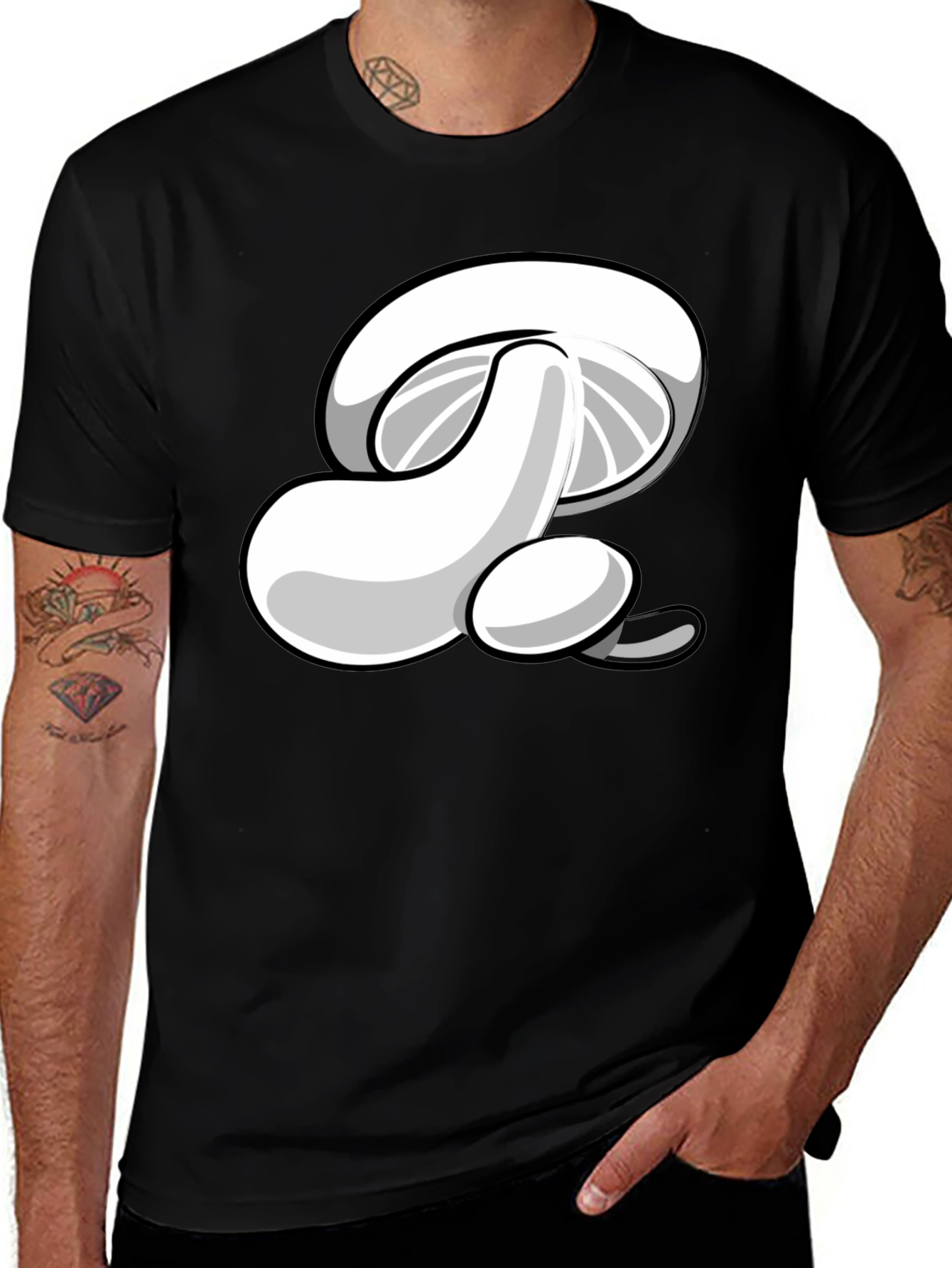 Mushroom Graphic Print Black T-Shirt