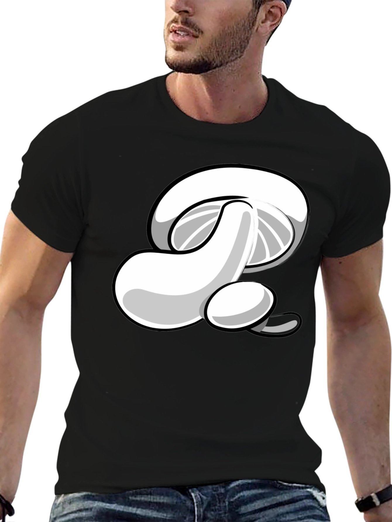 Mushroom Graphic Print Black T-Shirt