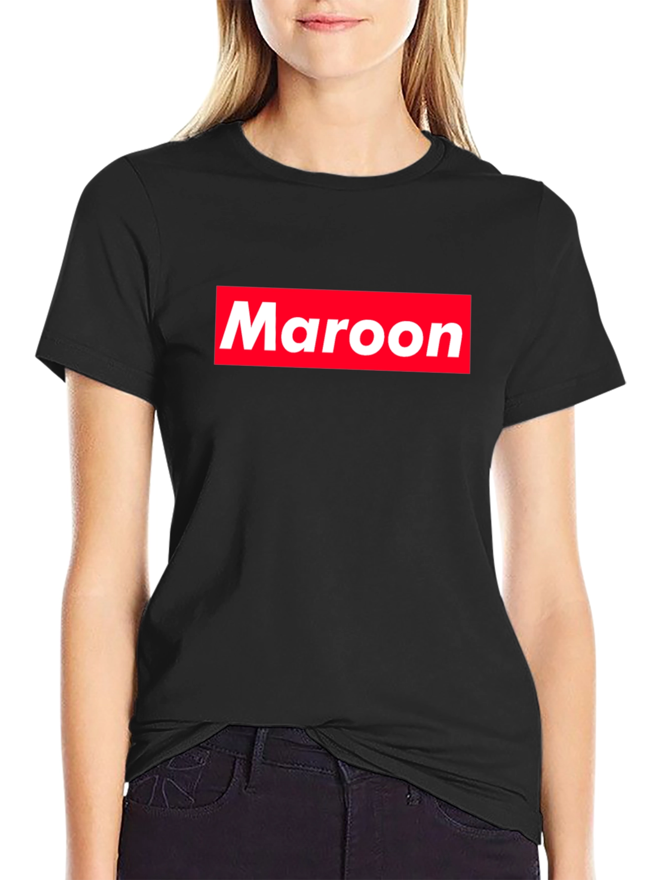 Maroon Box Logo Black T-Shirt
