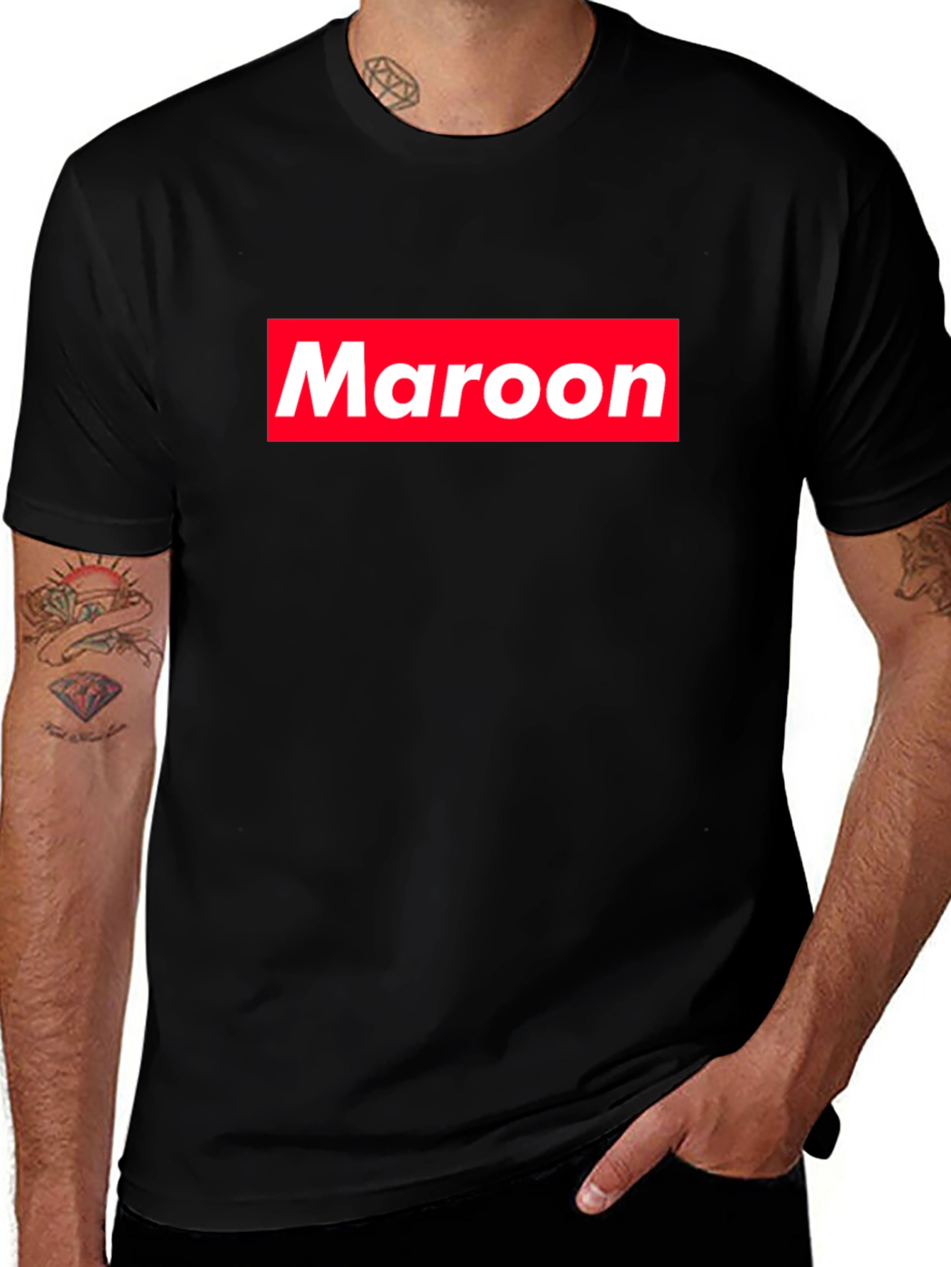 Maroon Box Logo Black T-Shirt