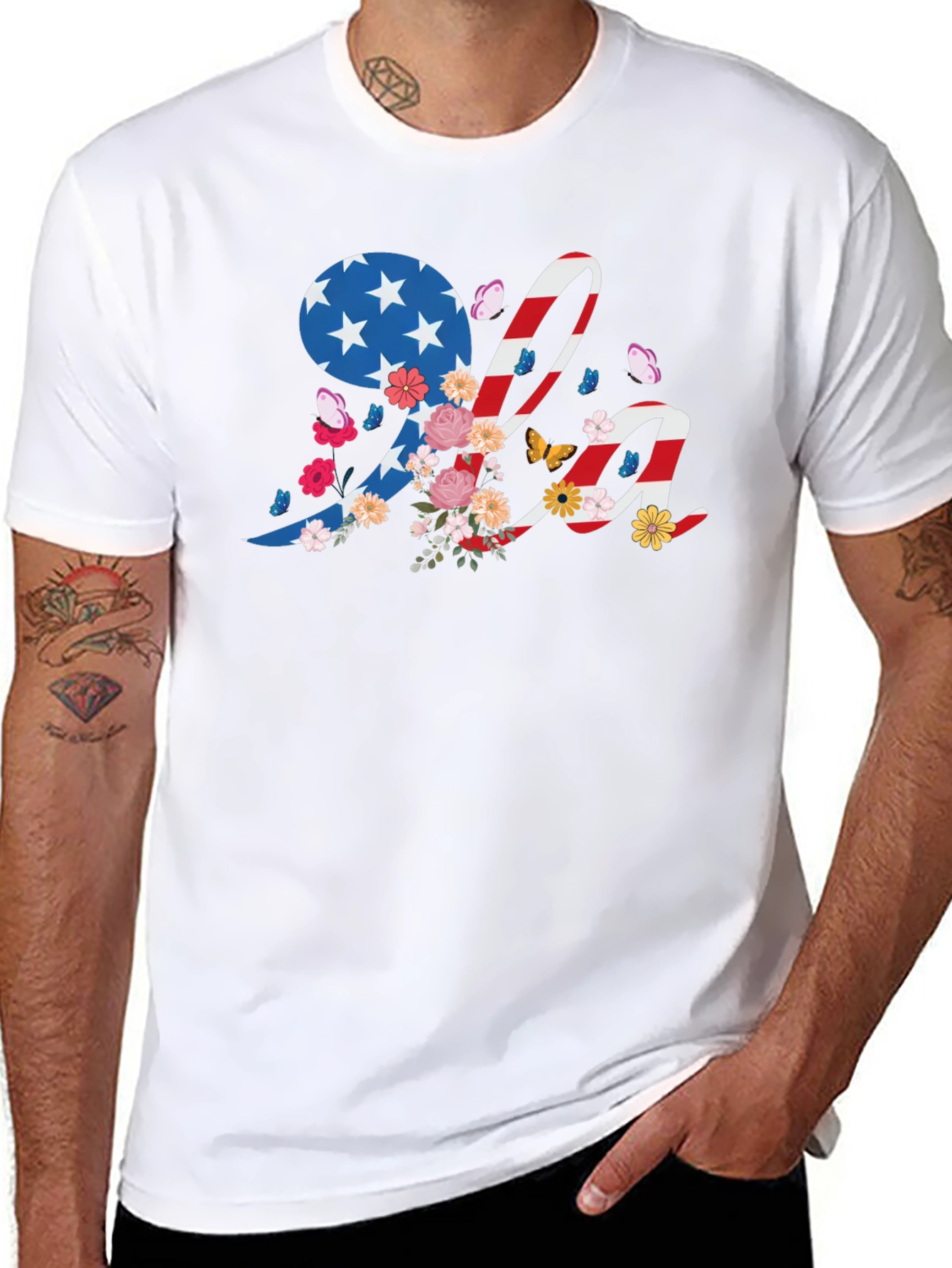 Patriotic USA Floral Graphic T-Shirt