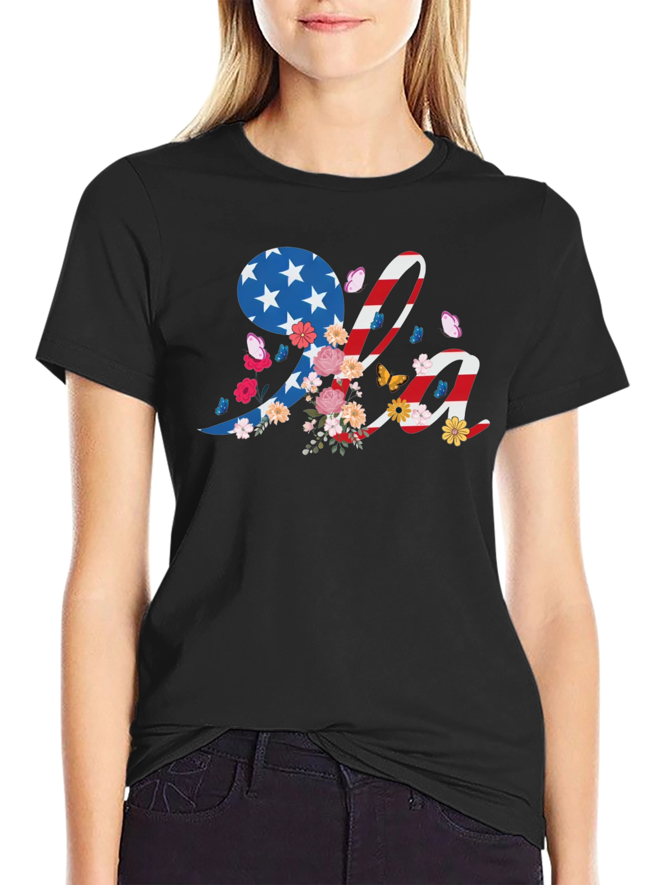 Patriotic USA Floral Graphic T-Shirt