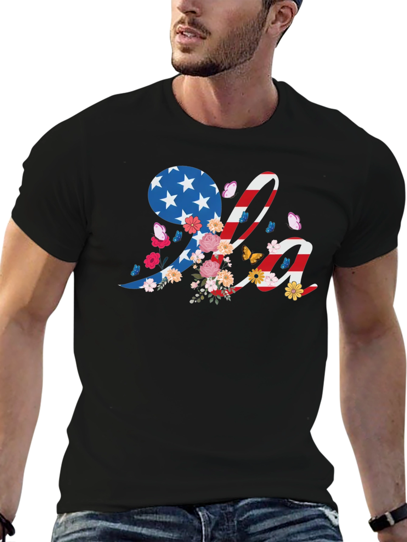 Patriotic USA Floral Graphic T-Shirt