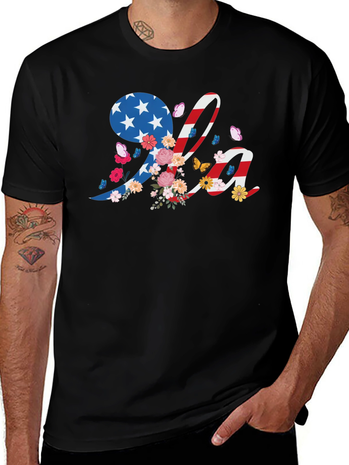 Patriotic USA Floral Graphic T-Shirt
