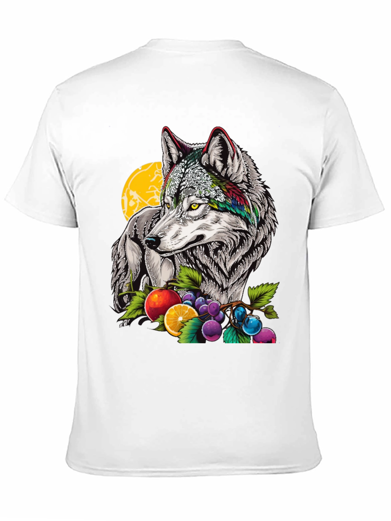 Wolf & Fruit Graphic Print T-Shirt - Black