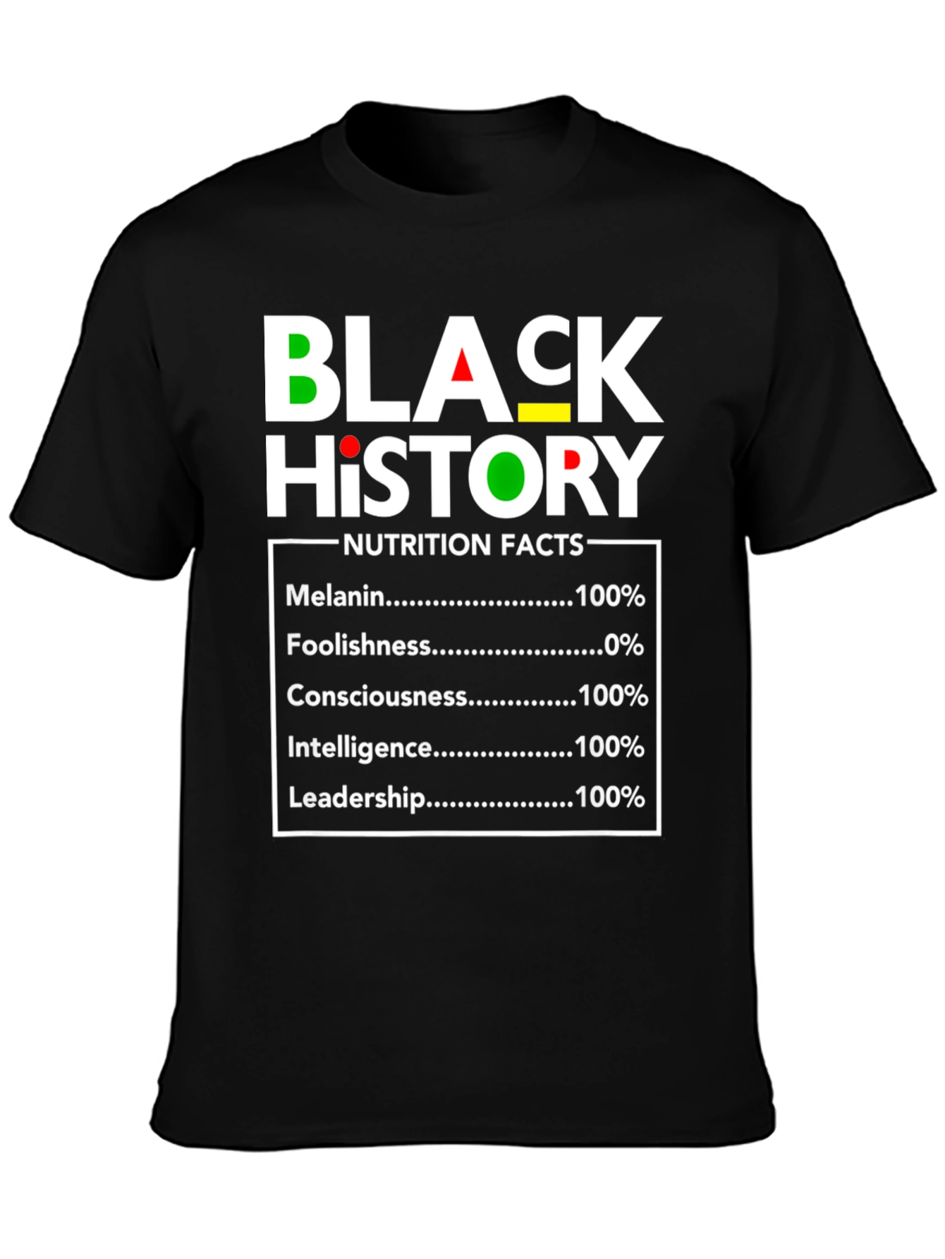 Black History Nutrition Facts Graphic T-Shirt