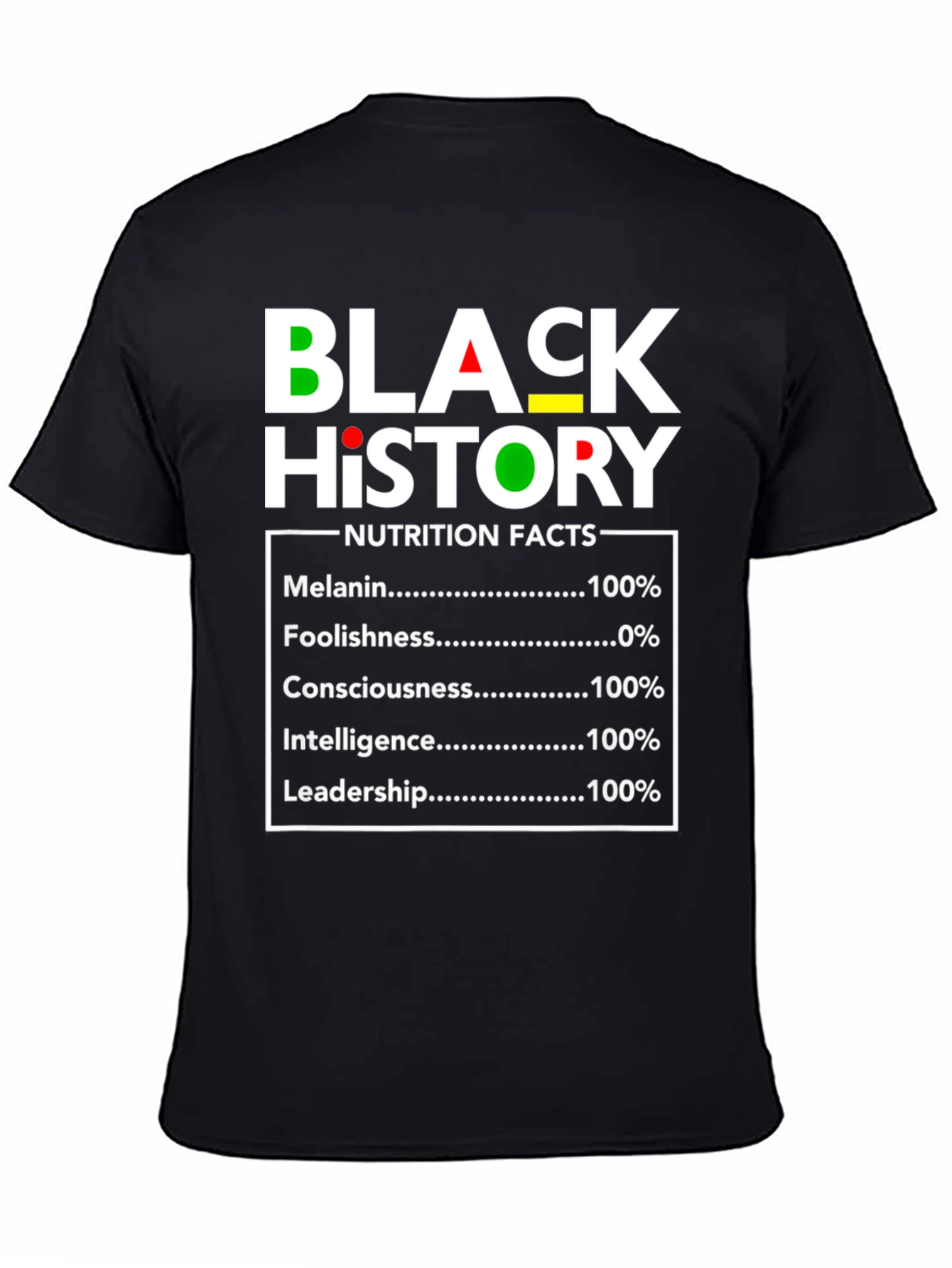 Black History Nutrition Facts Graphic T-Shirt