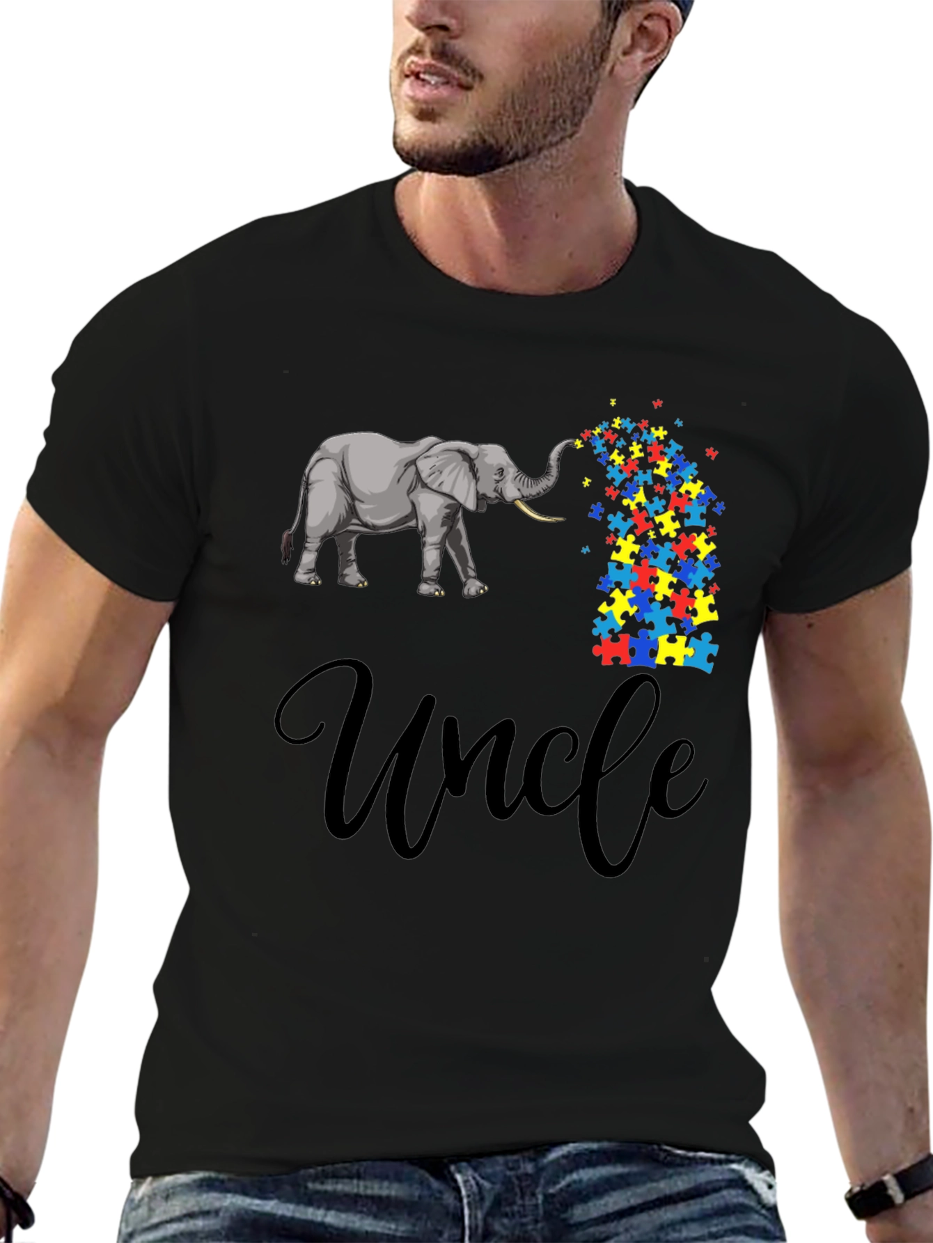 Autism Awareness Elephant Uncle T-Shirt