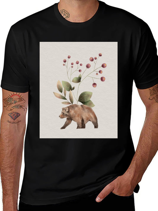 Botanical Bear Graphic Tee - Nature Inspired Design
