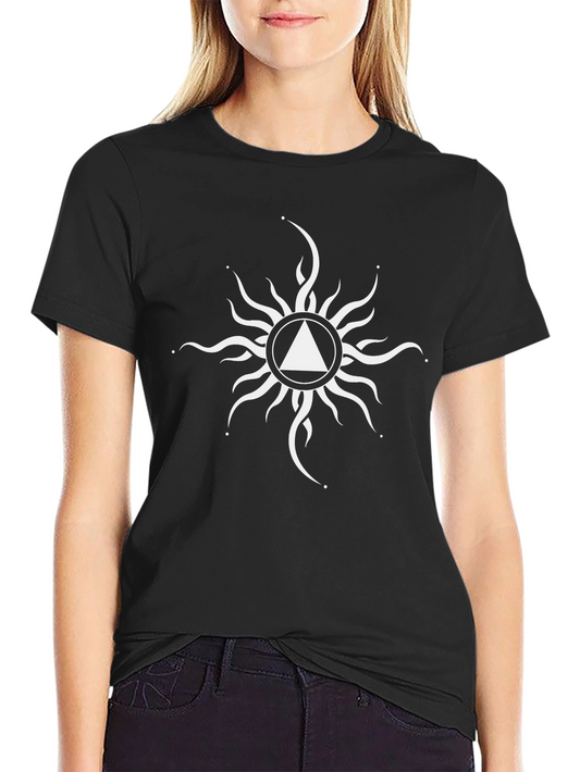 Black T-Shirt with White Triangle Sun Graphic