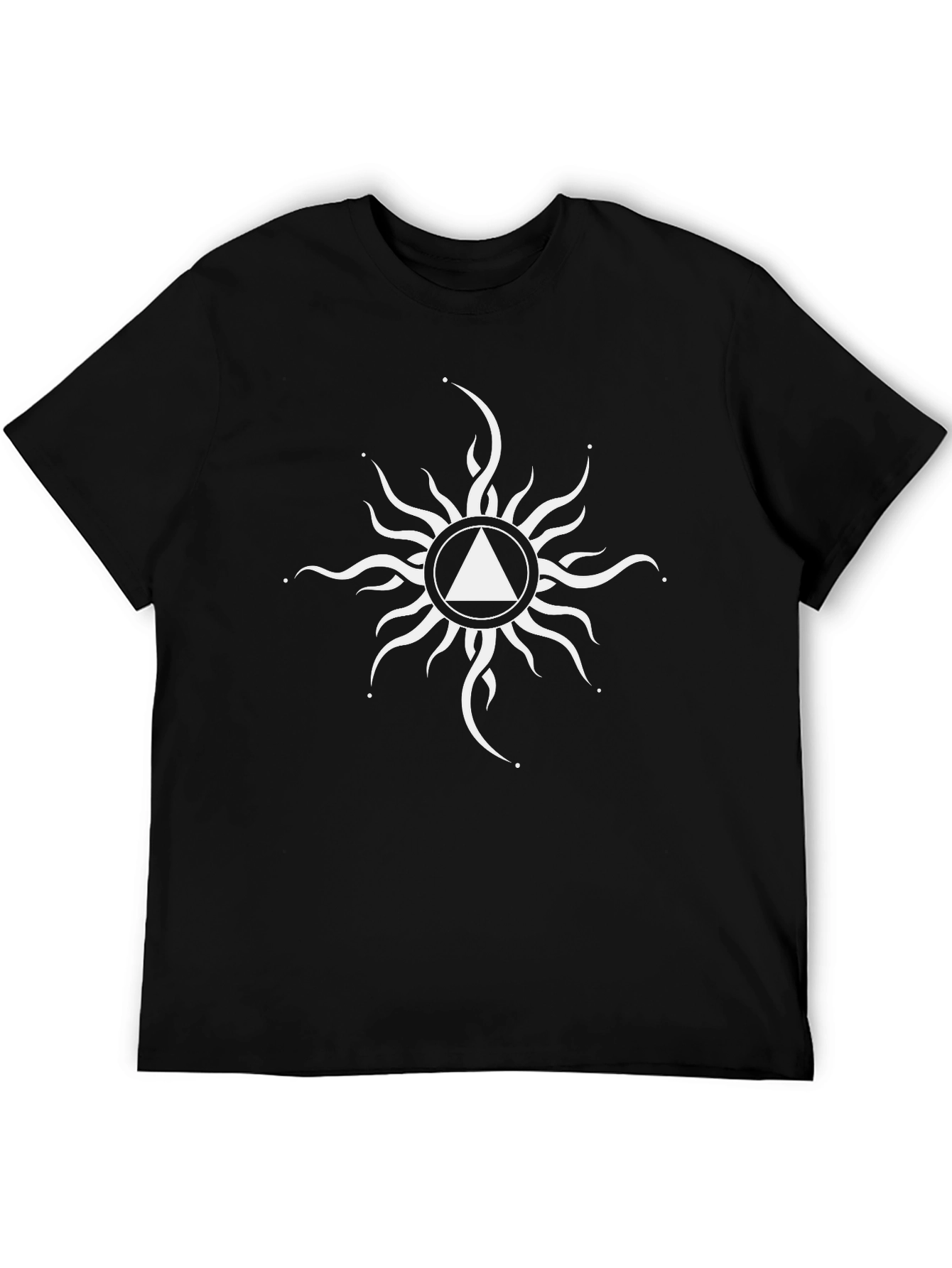 Black T-Shirt with White Triangle Sun Graphic