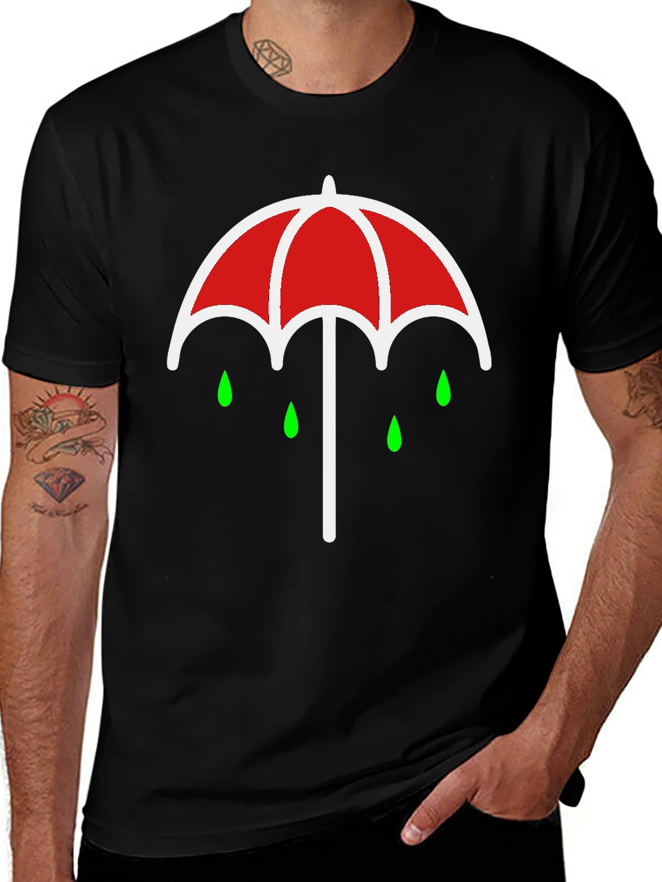 Umbrella Rain Drop Graphic T-Shirt - Black