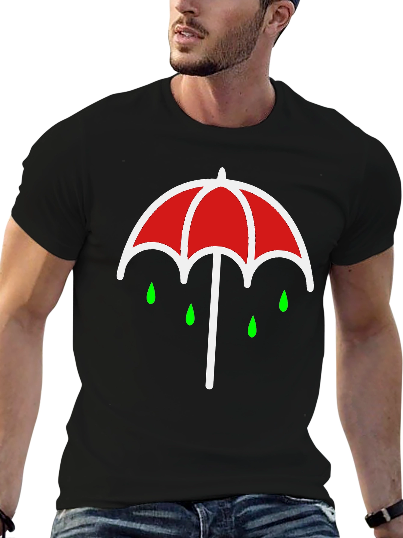 Umbrella Rain Drop Graphic T-Shirt - Black