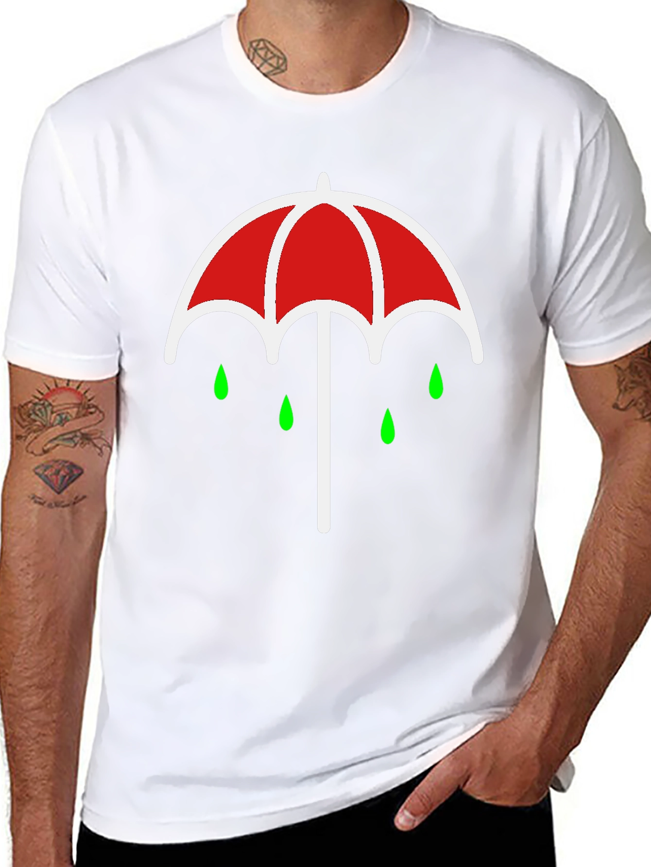 Umbrella Rain Drop Graphic T-Shirt - Black