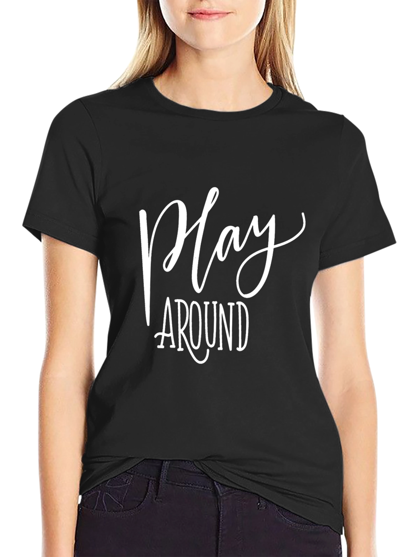 Play Around Black Cotton Graphic T-Shirt