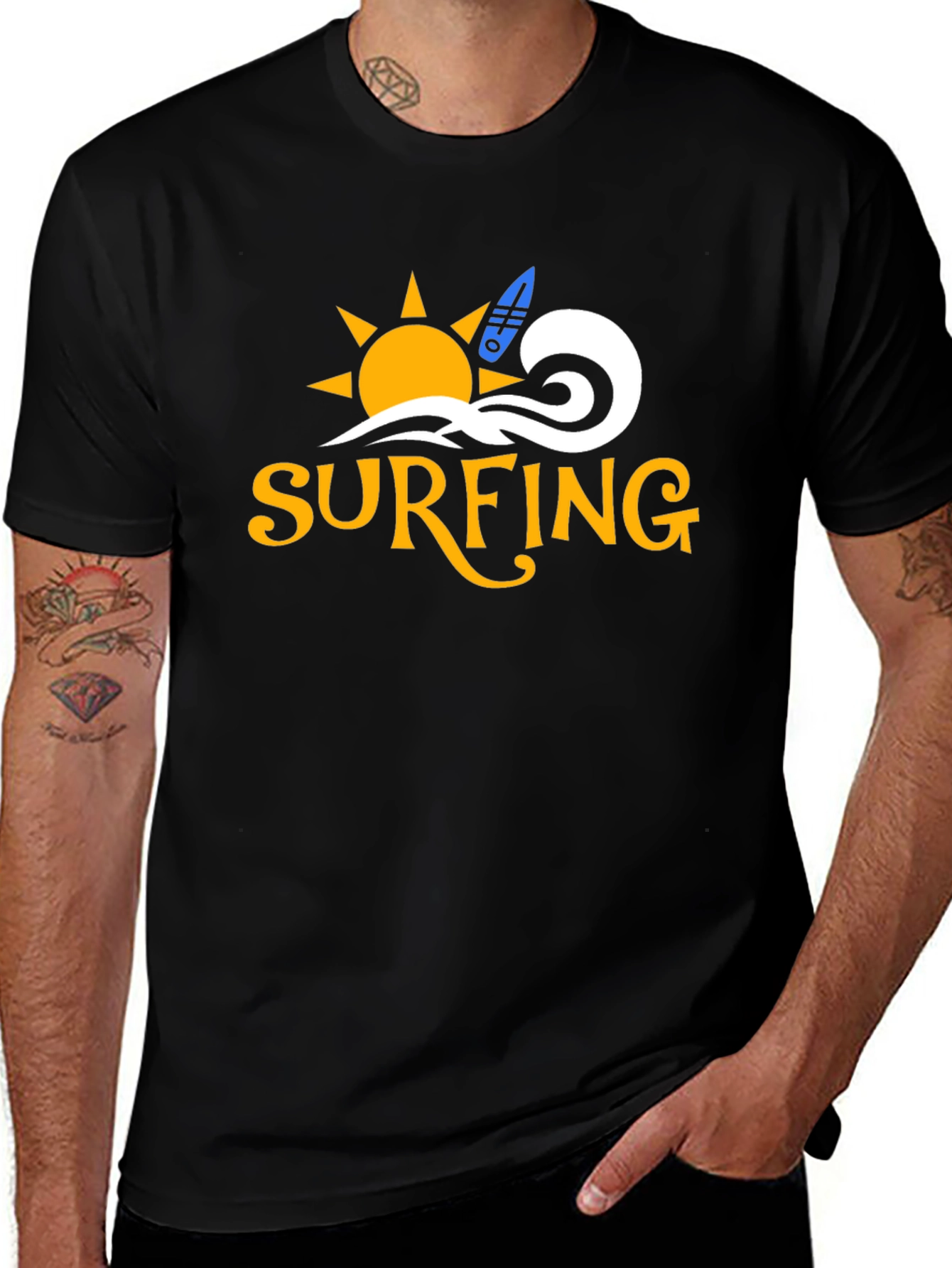 Surfing Graphic Black T-Shirt