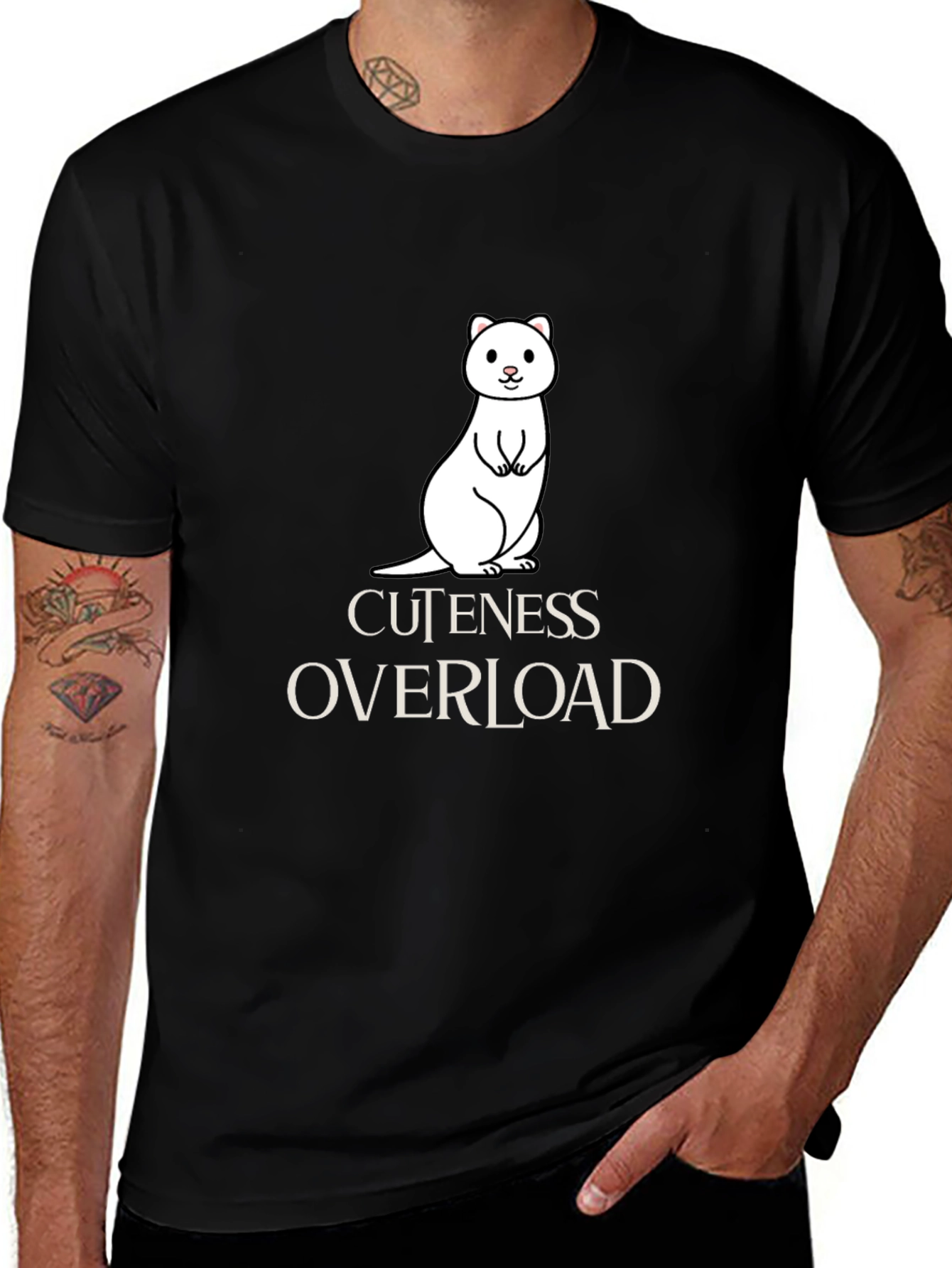 Cute Ermine Cuteness Overload Black T-Shirt