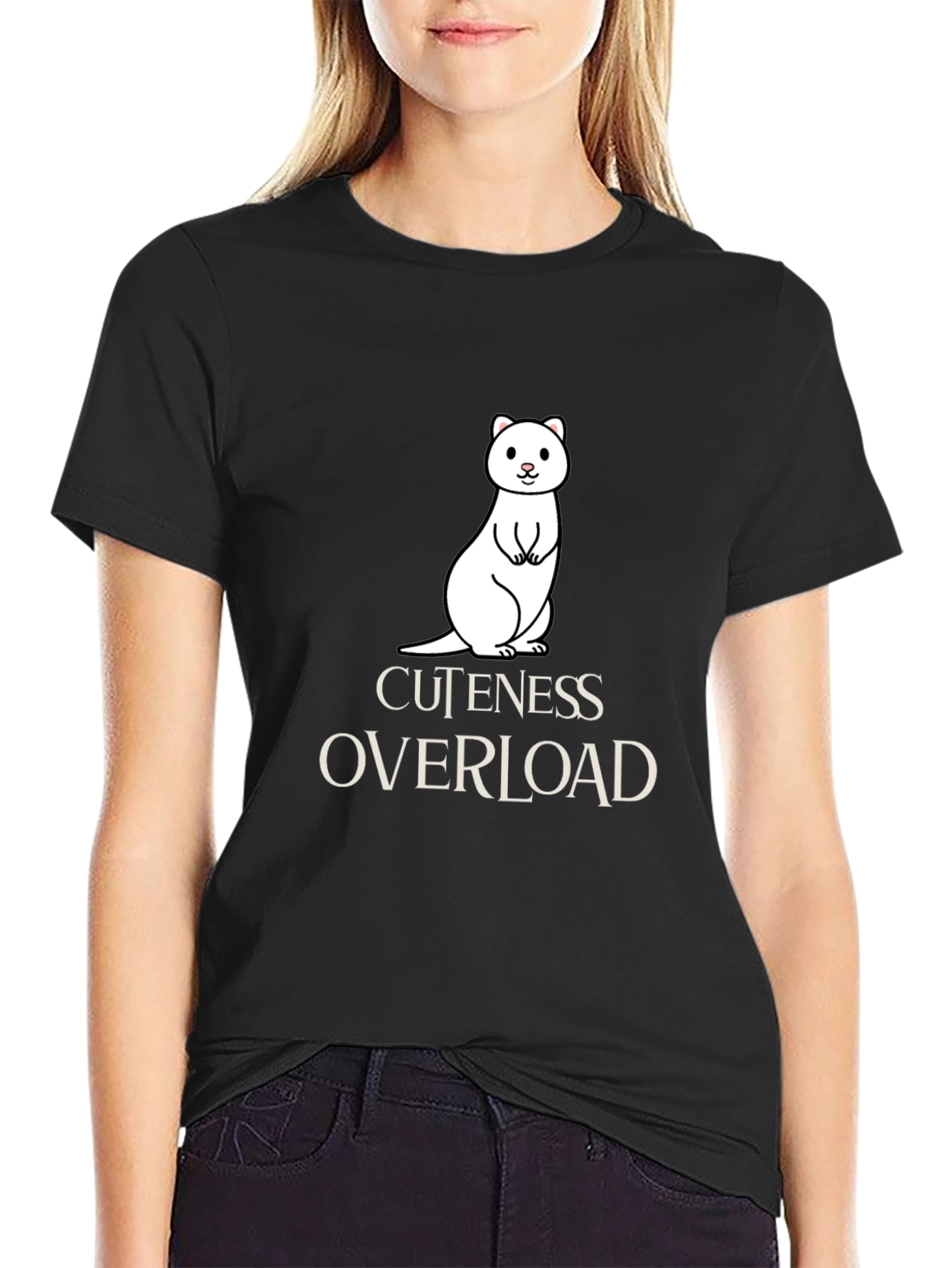 Cute Ermine Cuteness Overload Black T-Shirt