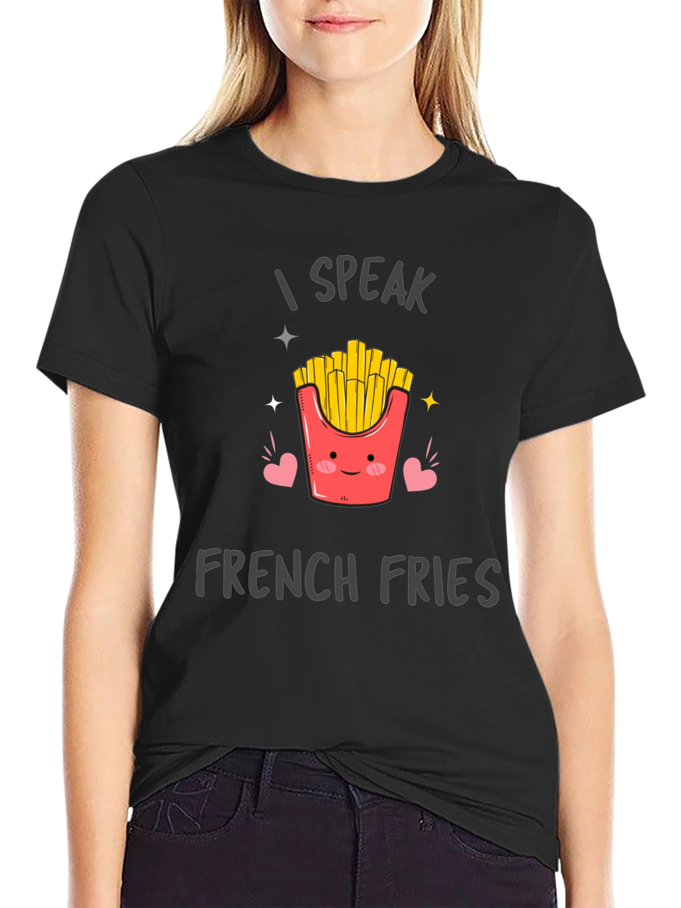 I Speak French Fries Black Graphic Tee