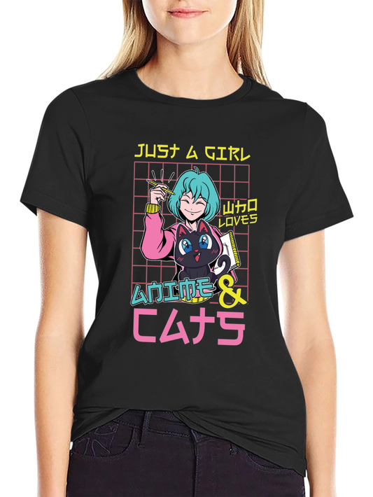Anime Lover Girls Black T-Shirt