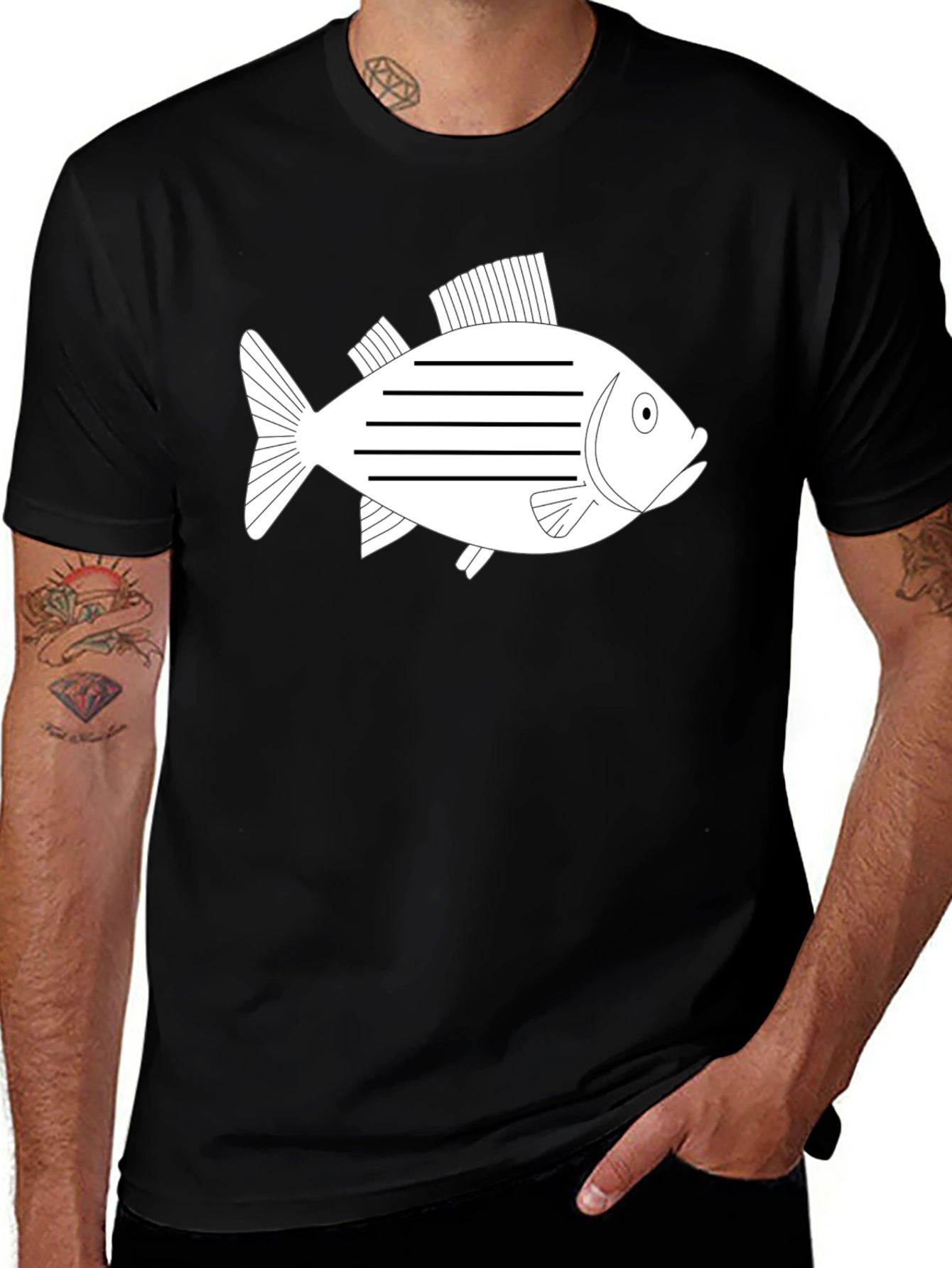 Striped Fish Graphic Tee - Black