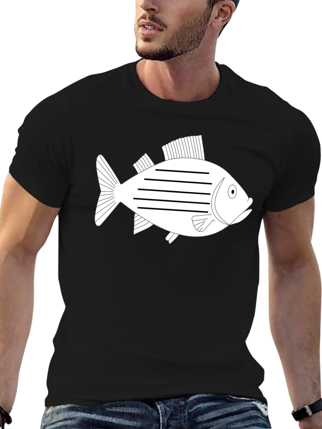 Striped Fish Graphic Tee - Black