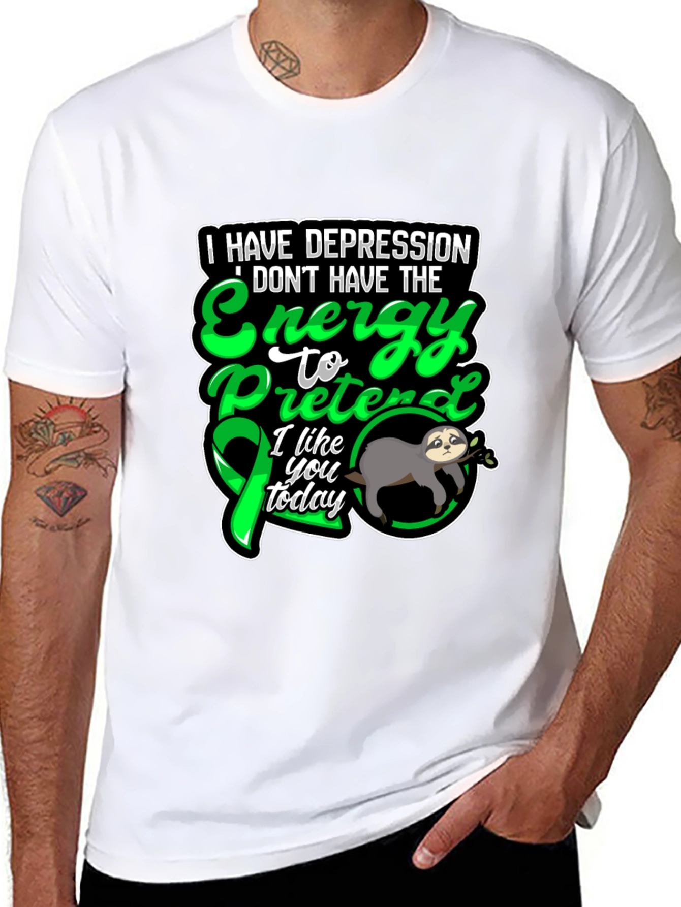Depression Awareness Sloth T-Shirt - Energy to Pretend