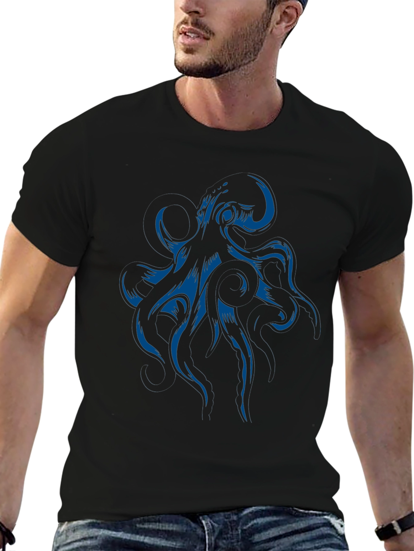 Octopus Graphic Print Black T-Shirt