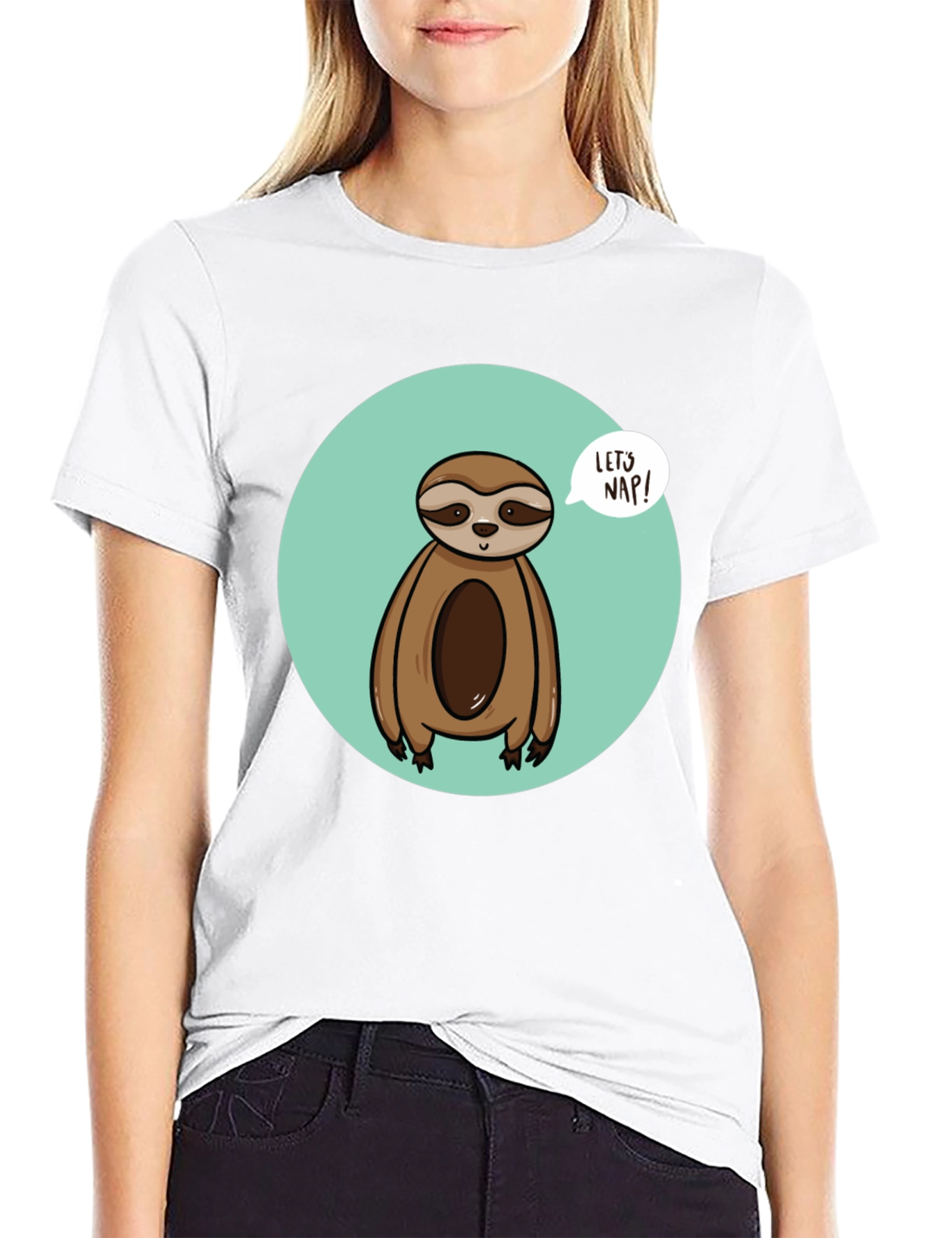 Cute Sloth Lets Nap Black T-Shirt