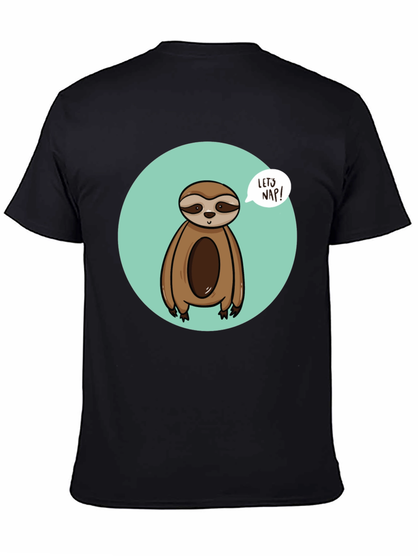 Cute Sloth Lets Nap Black T-Shirt