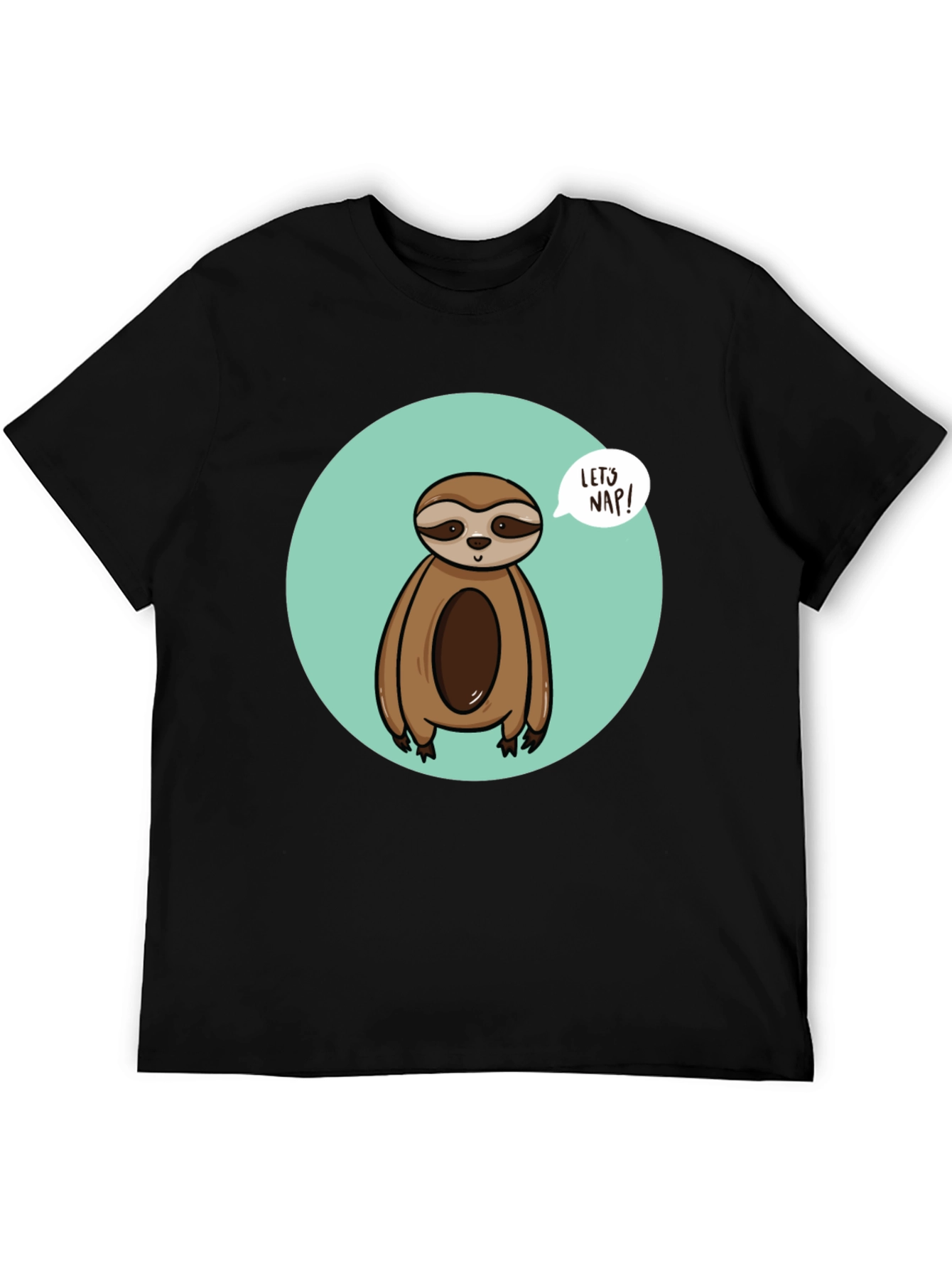 Cute Sloth Lets Nap Black T-Shirt