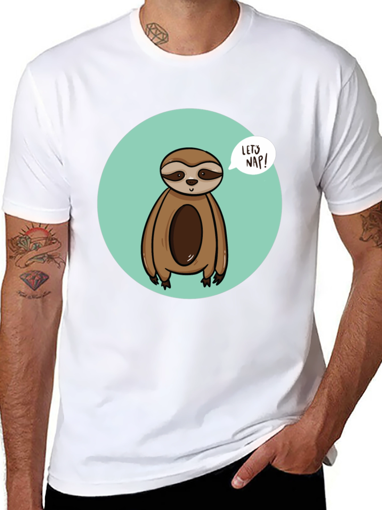 Cute Sloth Lets Nap Black T-Shirt