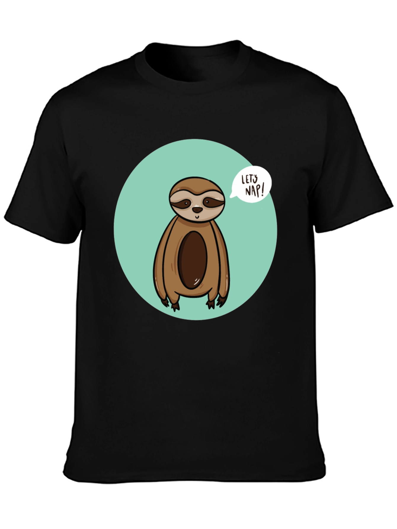 Cute Sloth Lets Nap Black T-Shirt