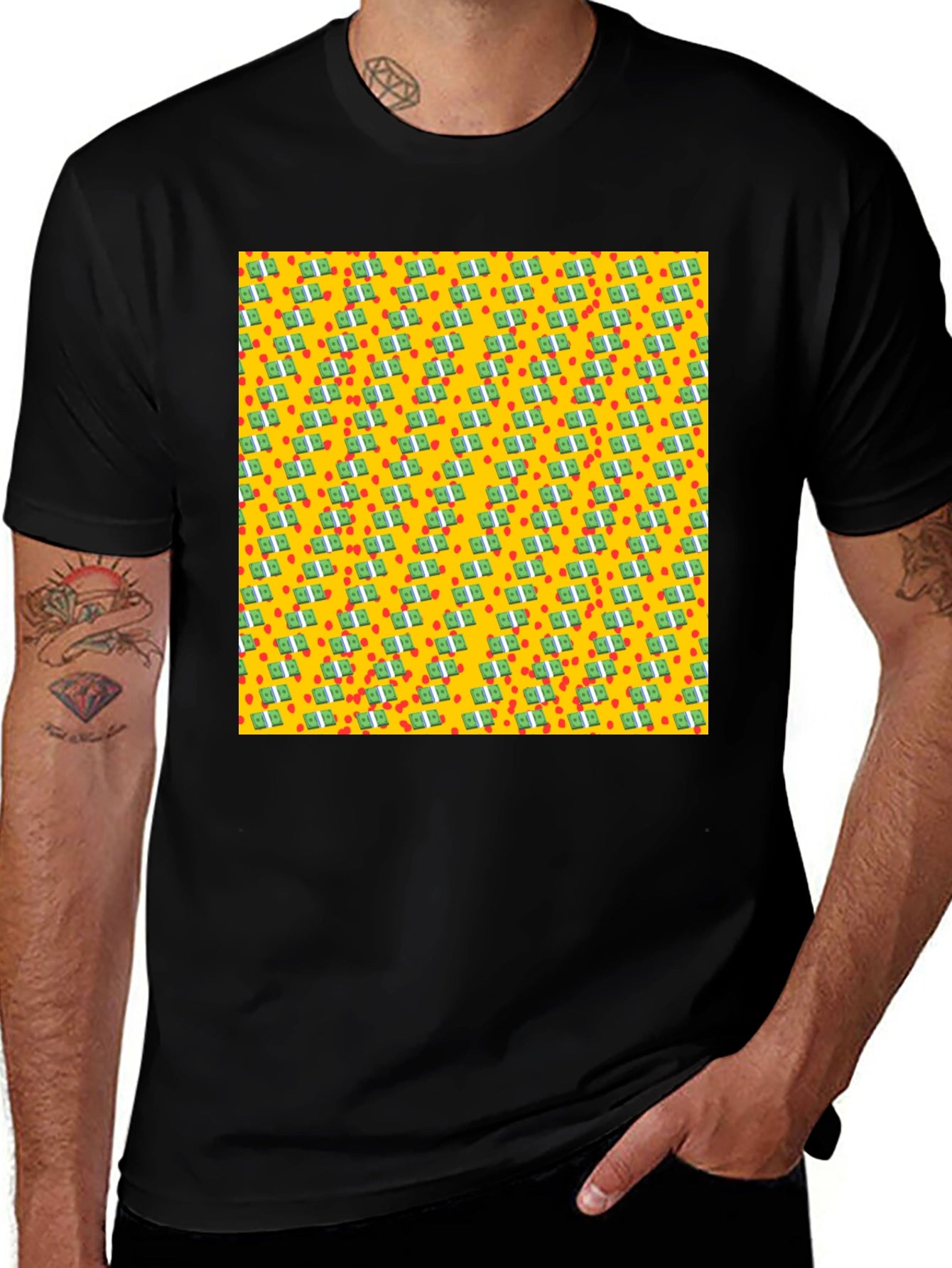 Money Pattern Black T-Shirt - Unique Graphic Tee