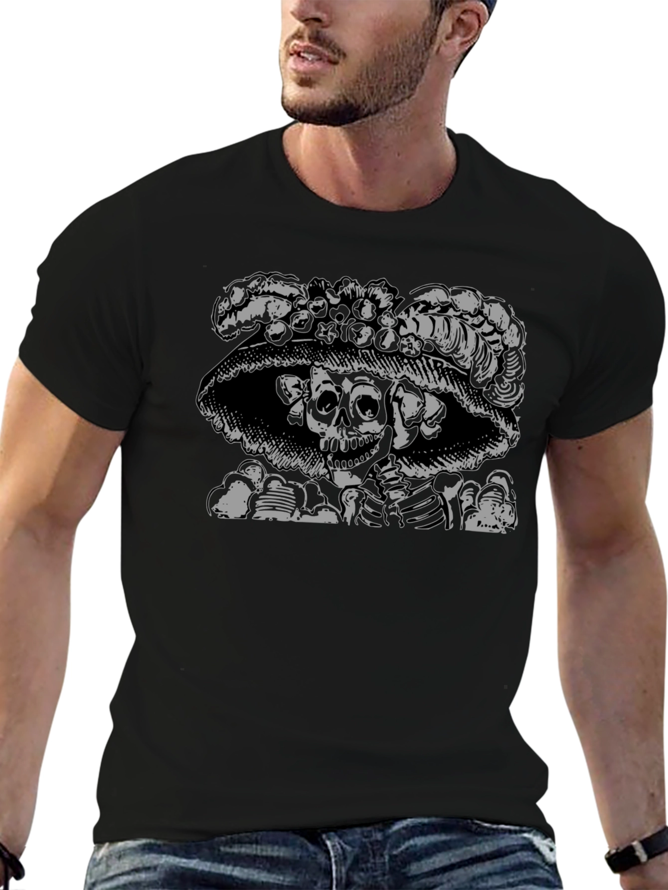 Skull & Roses Graphic Tee - Black