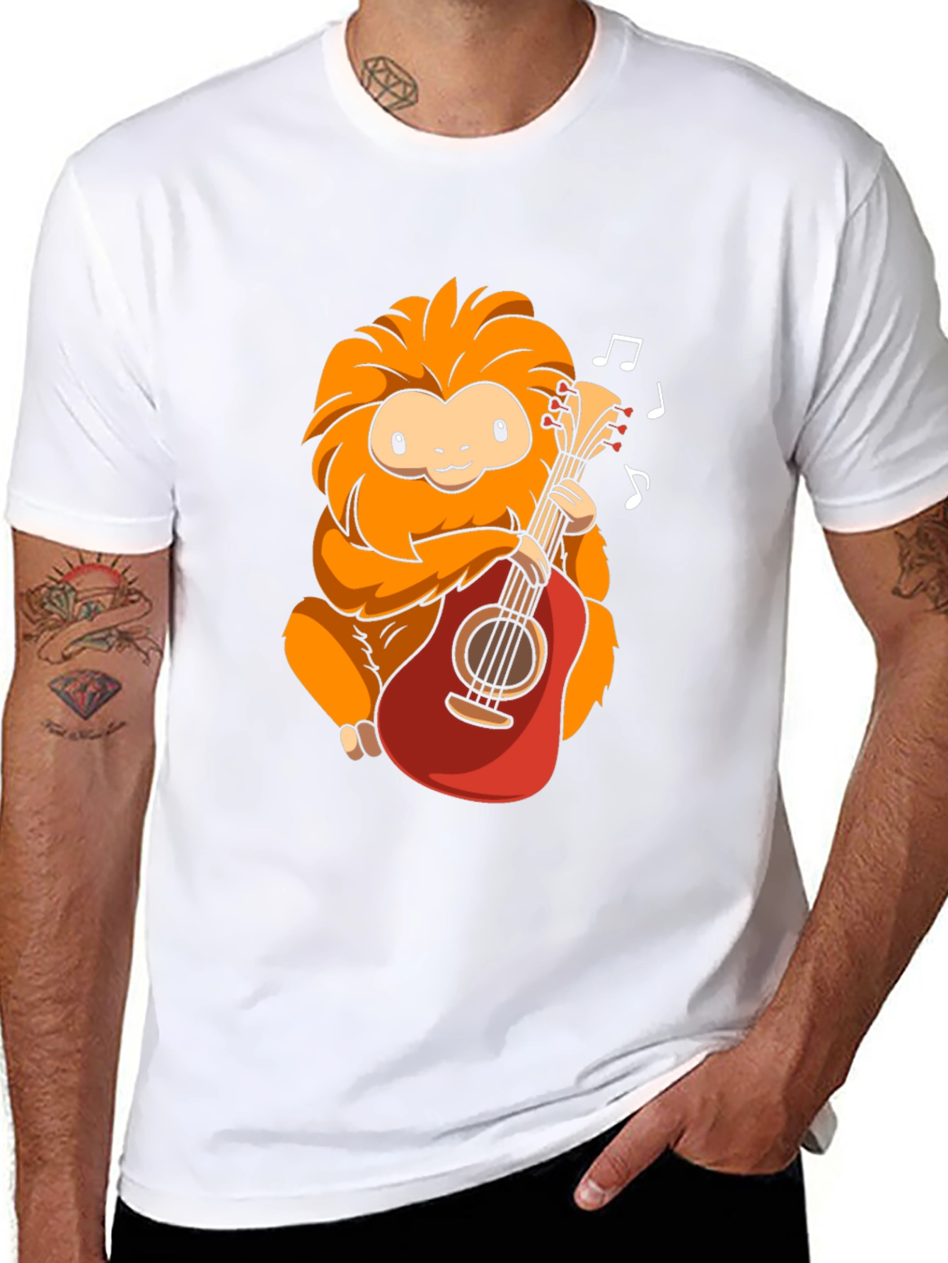 Cute Monkey Playing Guitar Graphic T-Shirt