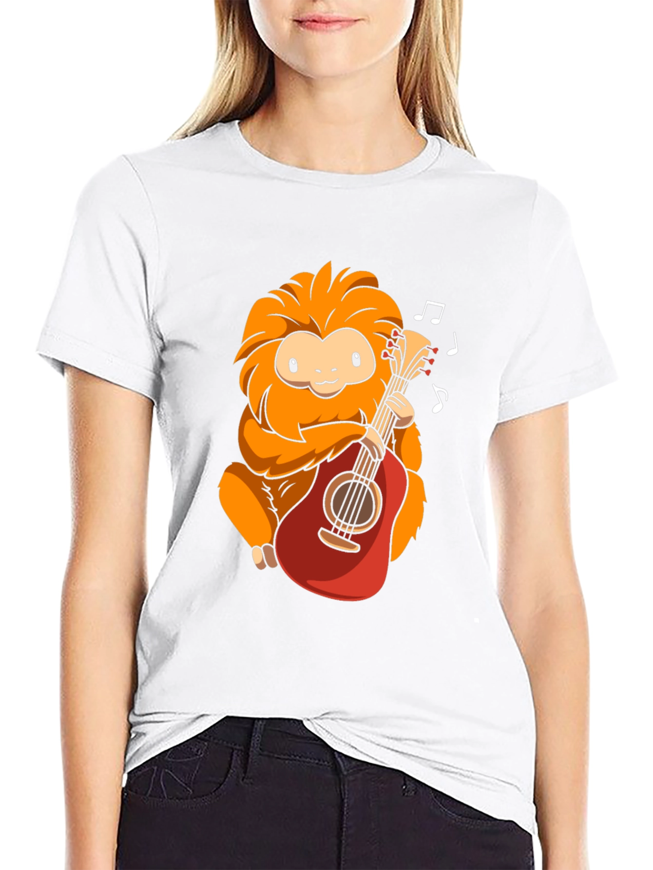 Cute Monkey Playing Guitar Graphic T-Shirt