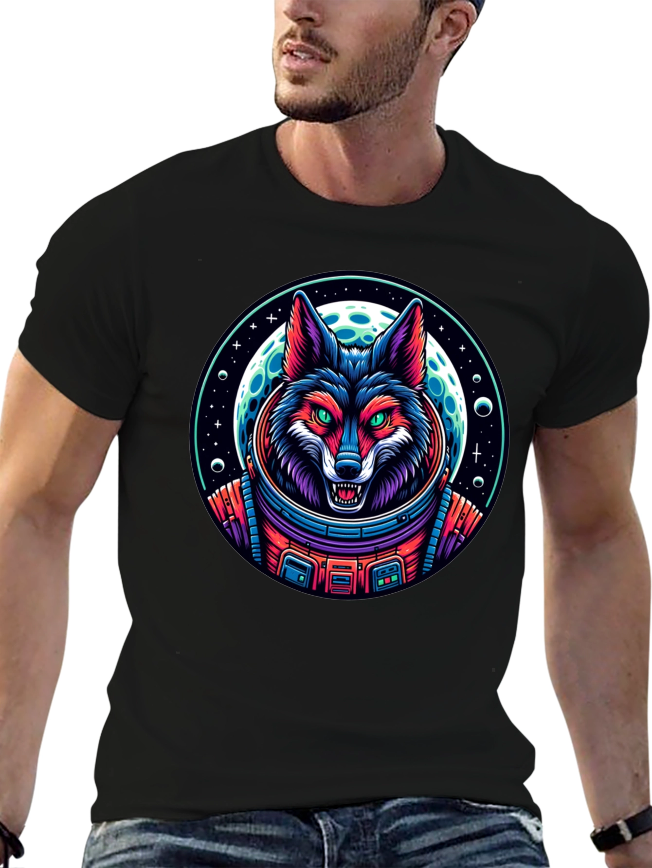 Astronaut Wolf Graphic T-Shirt