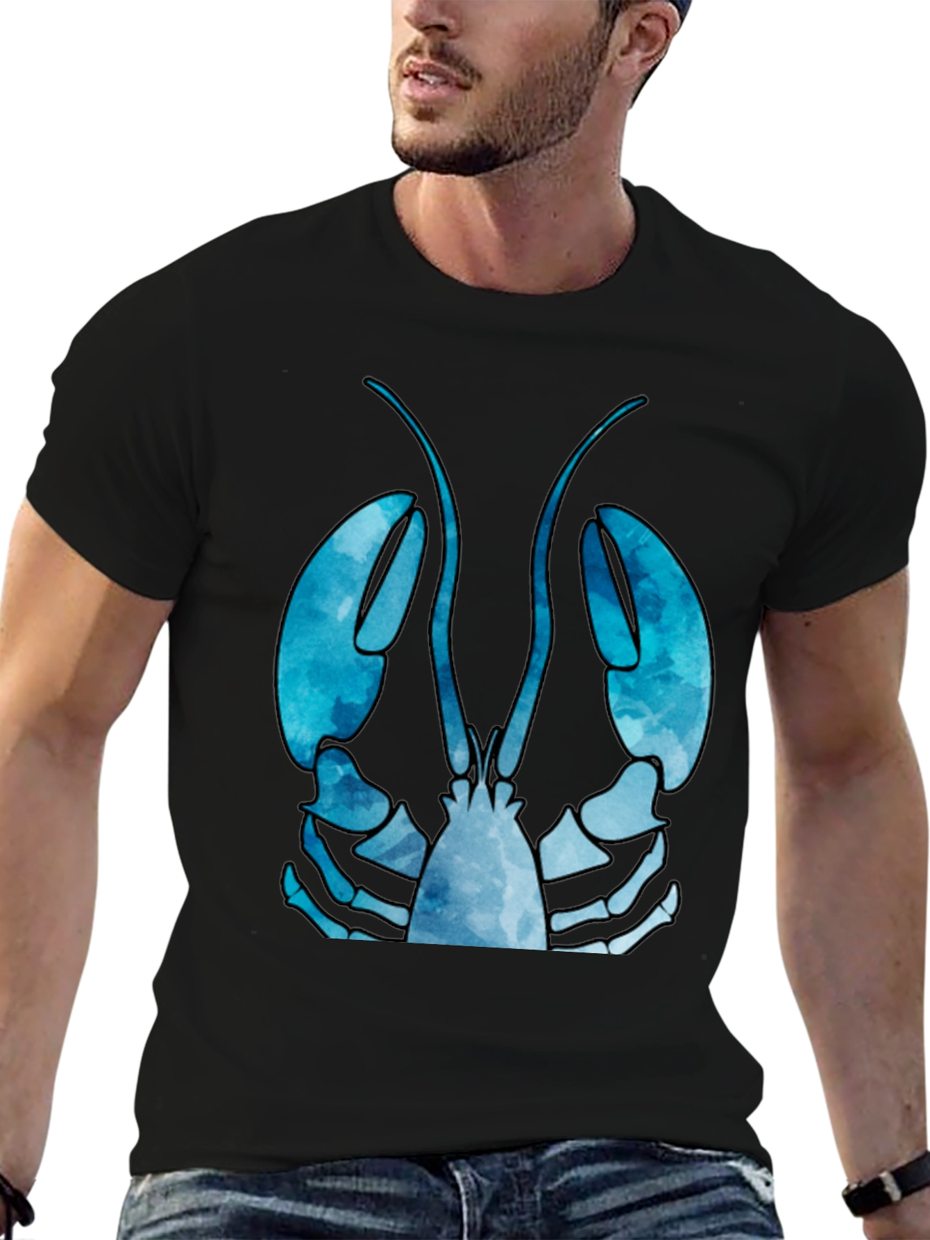 Lobster Graphic Tee - Mens Black Cotton T-Shirt