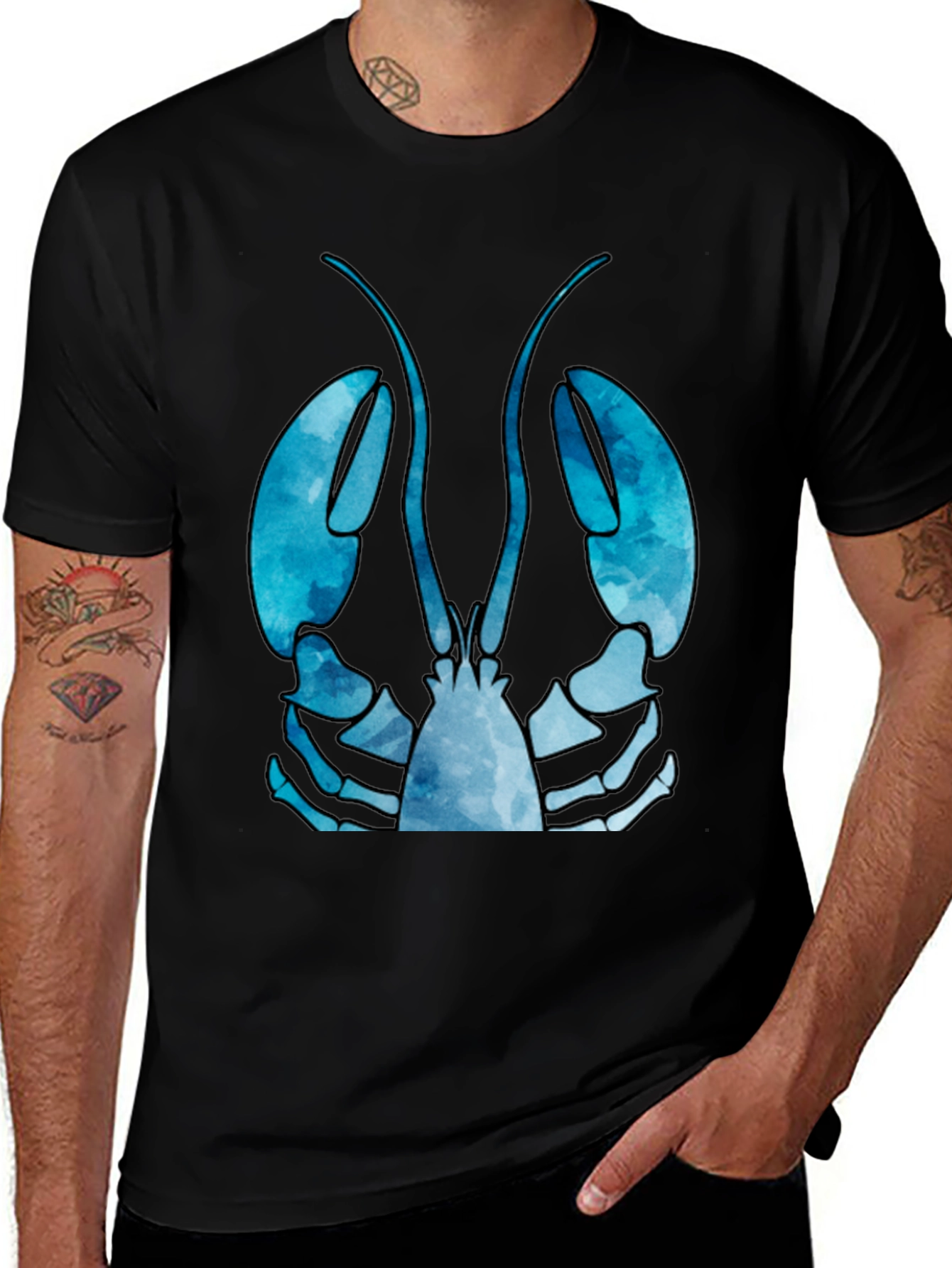 Lobster Graphic Tee - Mens Black Cotton T-Shirt