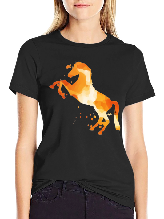 Fiery Horse Graphic Tee - Black Cotton Blend
