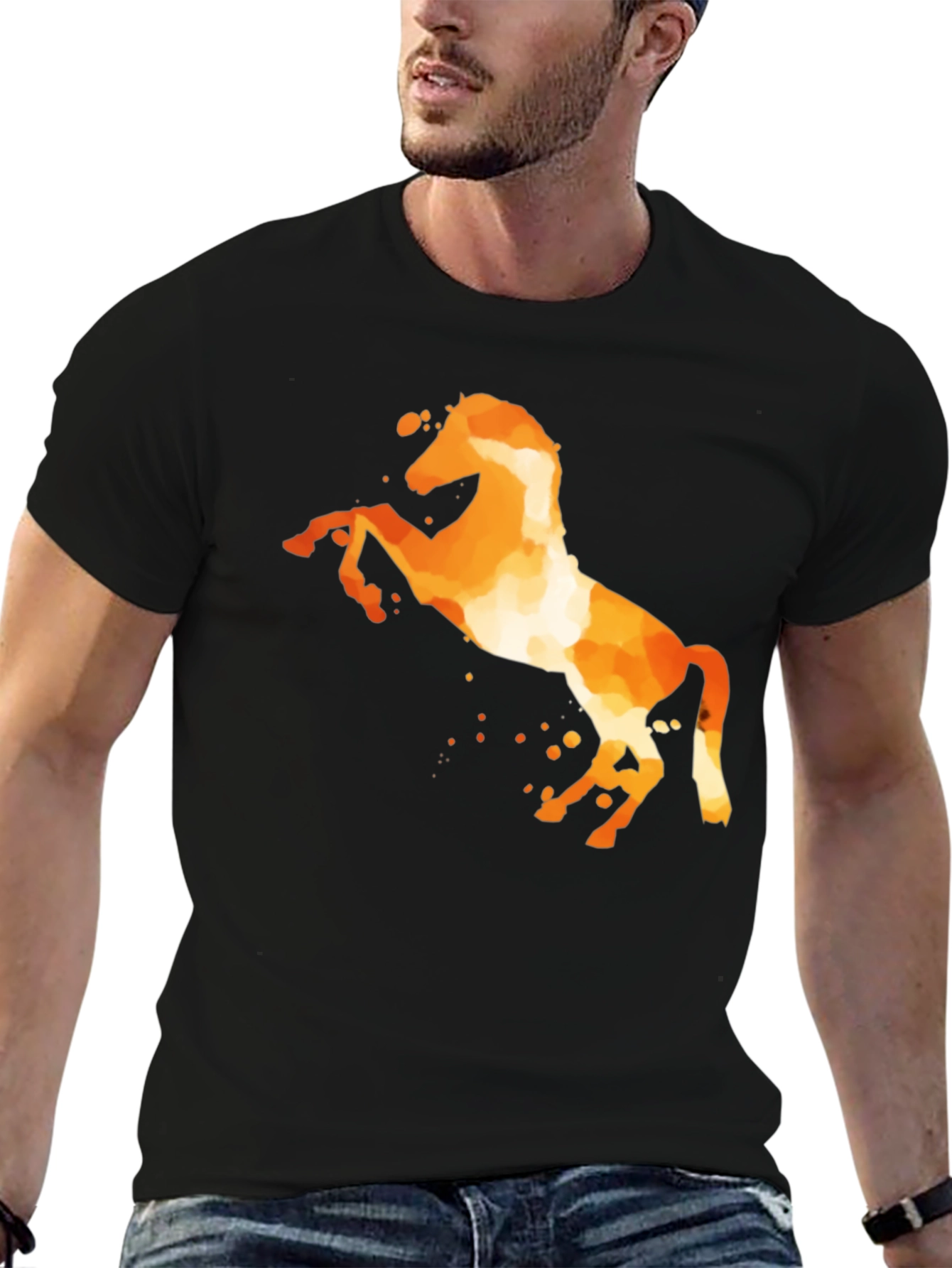 Fiery Horse Graphic Tee - Black Cotton Blend