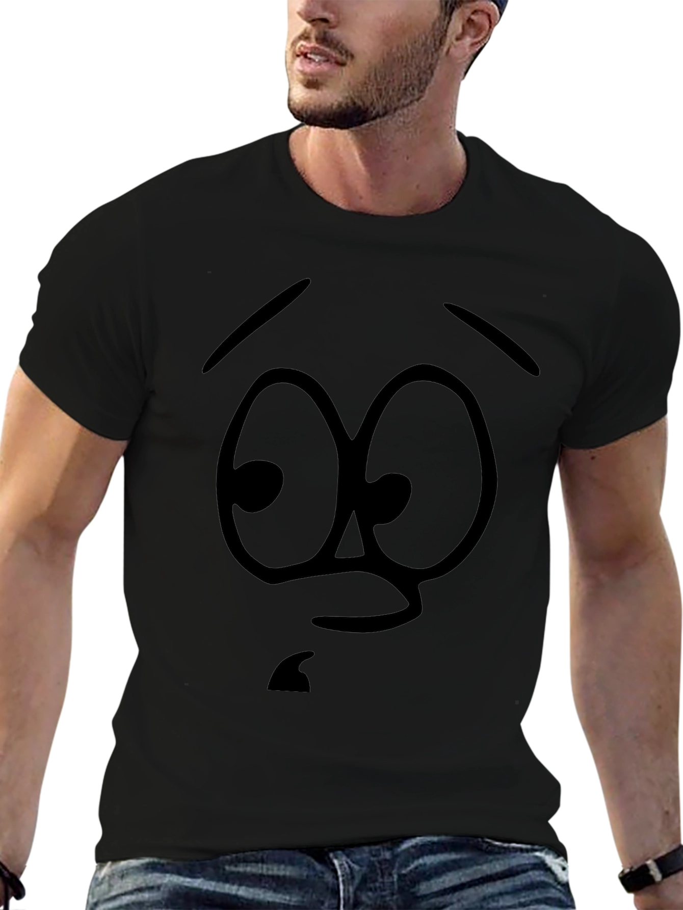 Cartoon Face Graphic Black T-Shirt