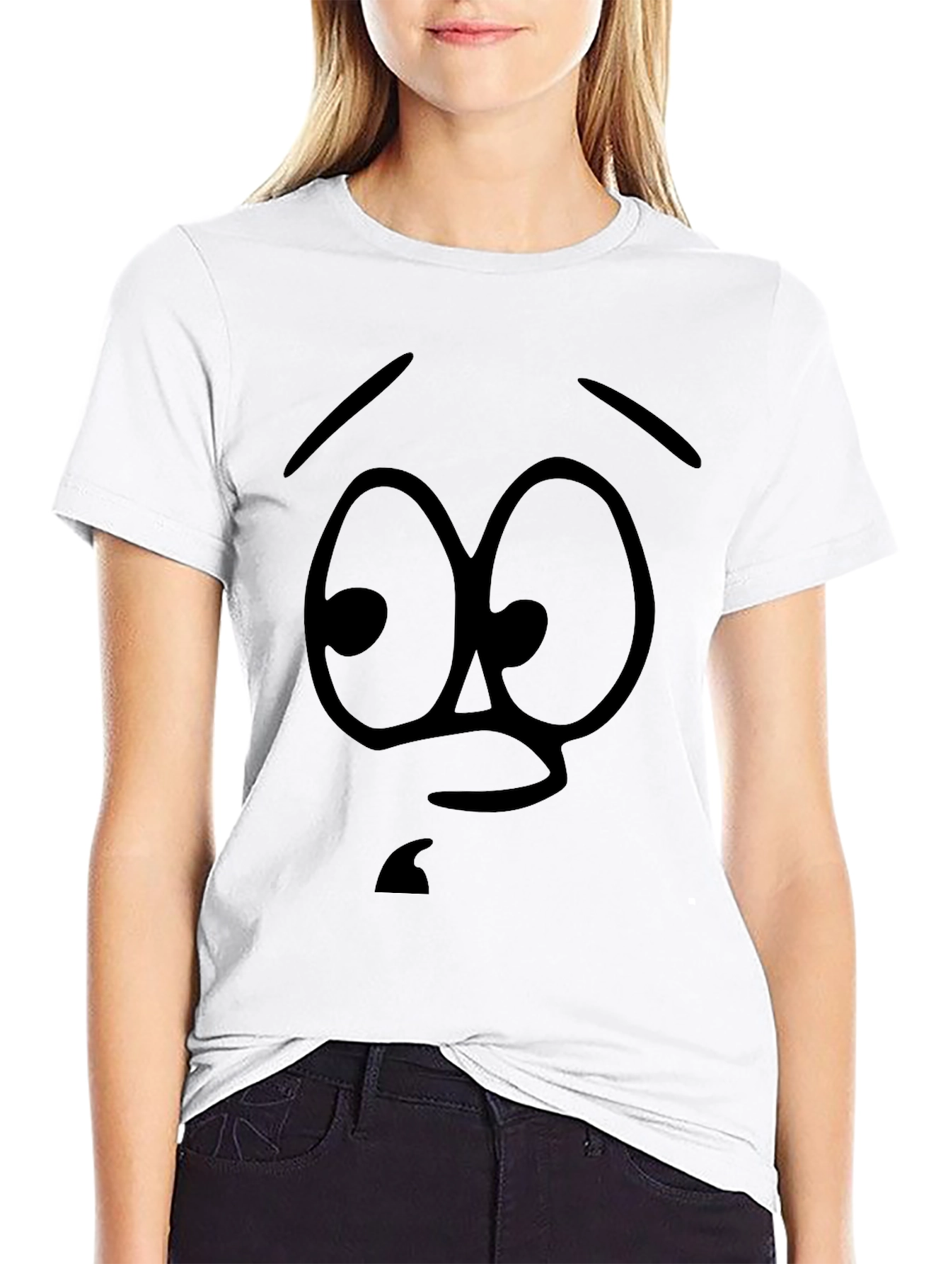 Cartoon Face Graphic Black T-Shirt