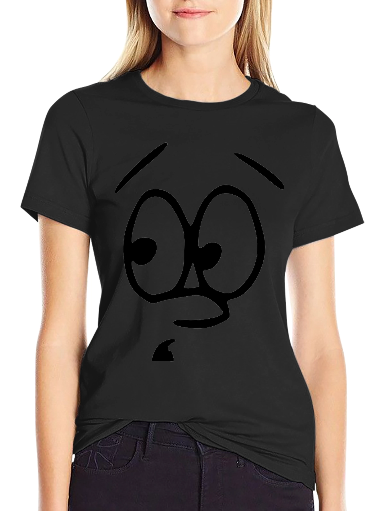 Cartoon Face Graphic Black T-Shirt