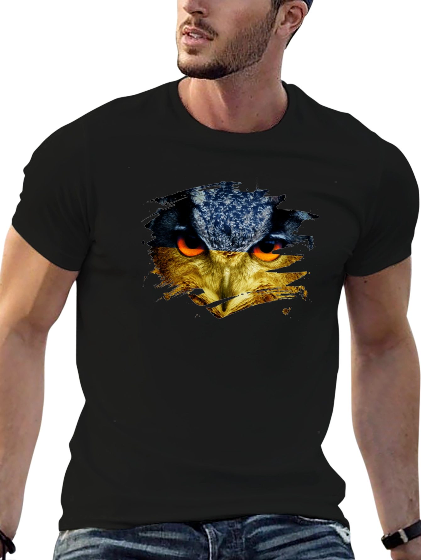 Owl Face Graphic Print Black T-Shirt