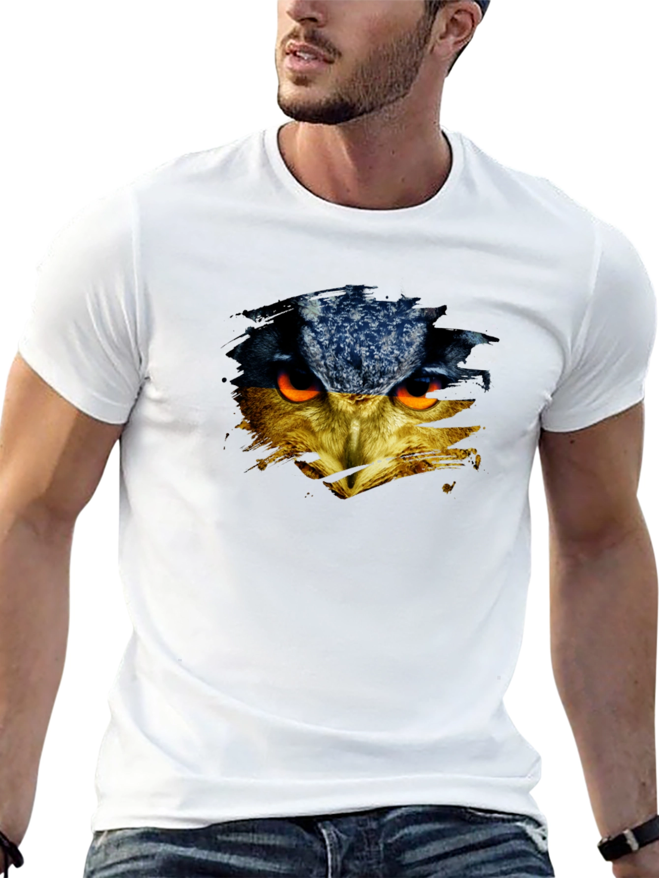 Owl Face Graphic Print Black T-Shirt