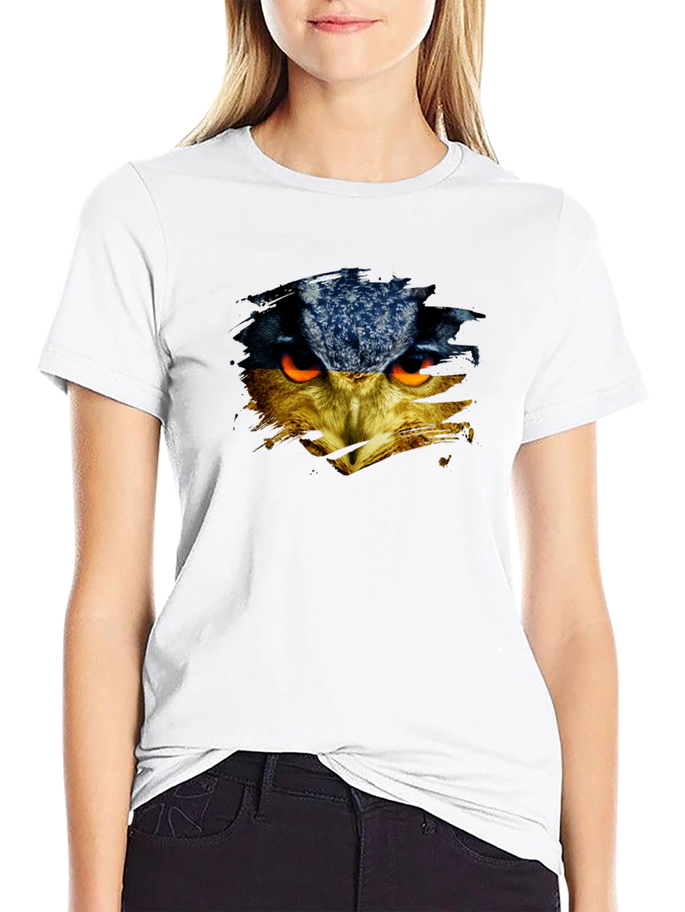 Owl Face Graphic Print Black T-Shirt